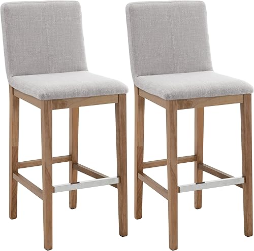 chairus Juego de 2 taburetes de bar altos de tela, taburetes de bar tapizados de lino con patas de madera maciza y respaldo para cocina, isla de disponible en Yaxa Peru