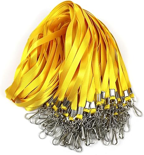 Cordones amarillos, 100 unidades, para insignias de identificación, cordón plano con clip de insignia con gancho en J (amarillo)