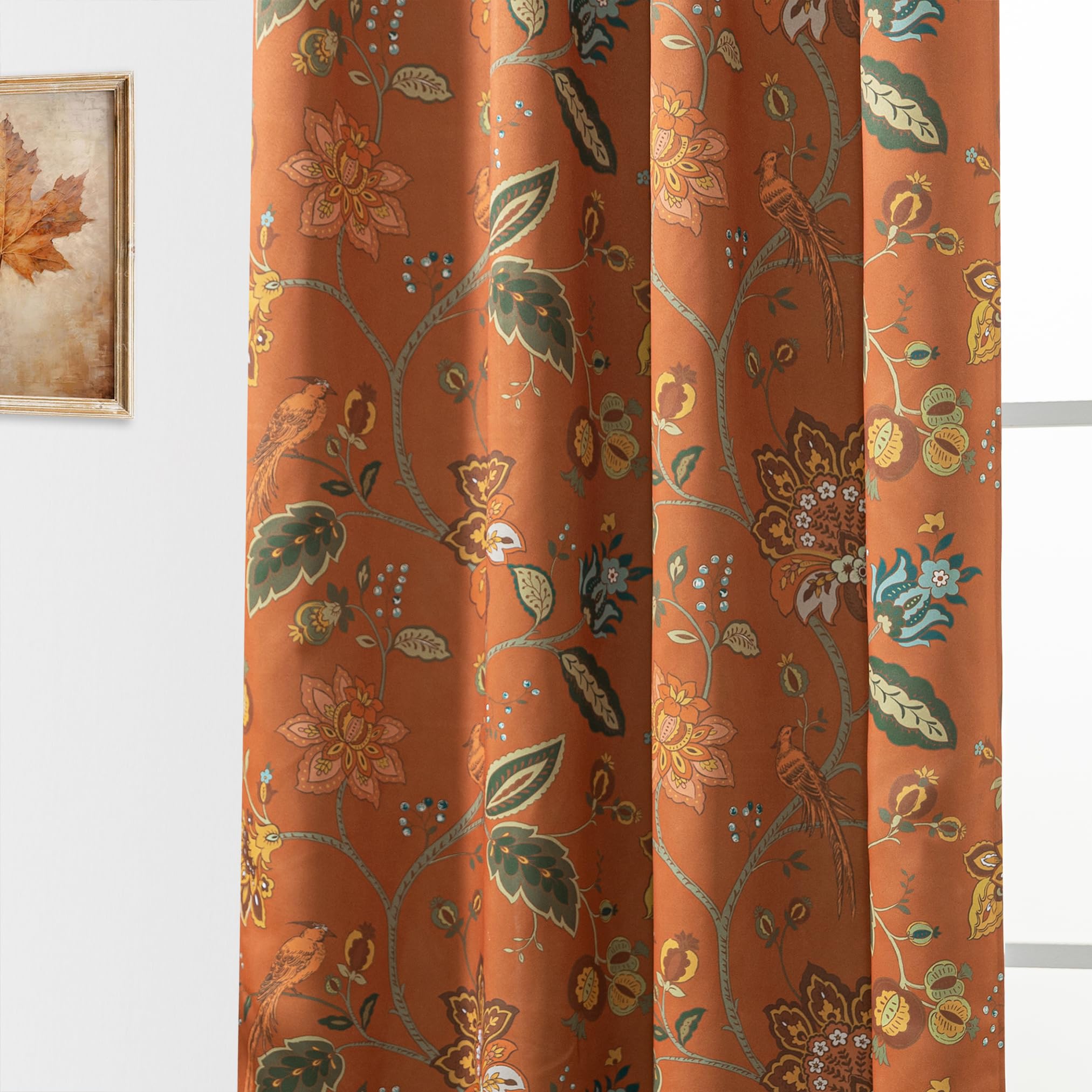 Pattern Black Out Curtains 96 Inches Long 2 Panel Set Rustic Farmhouse Blackout Curtain for Living Room,Earthy Rust Orange Olive Green Boho Vintage Floral Eclectic 70s Hippie Curtains for Bedroom — image 1