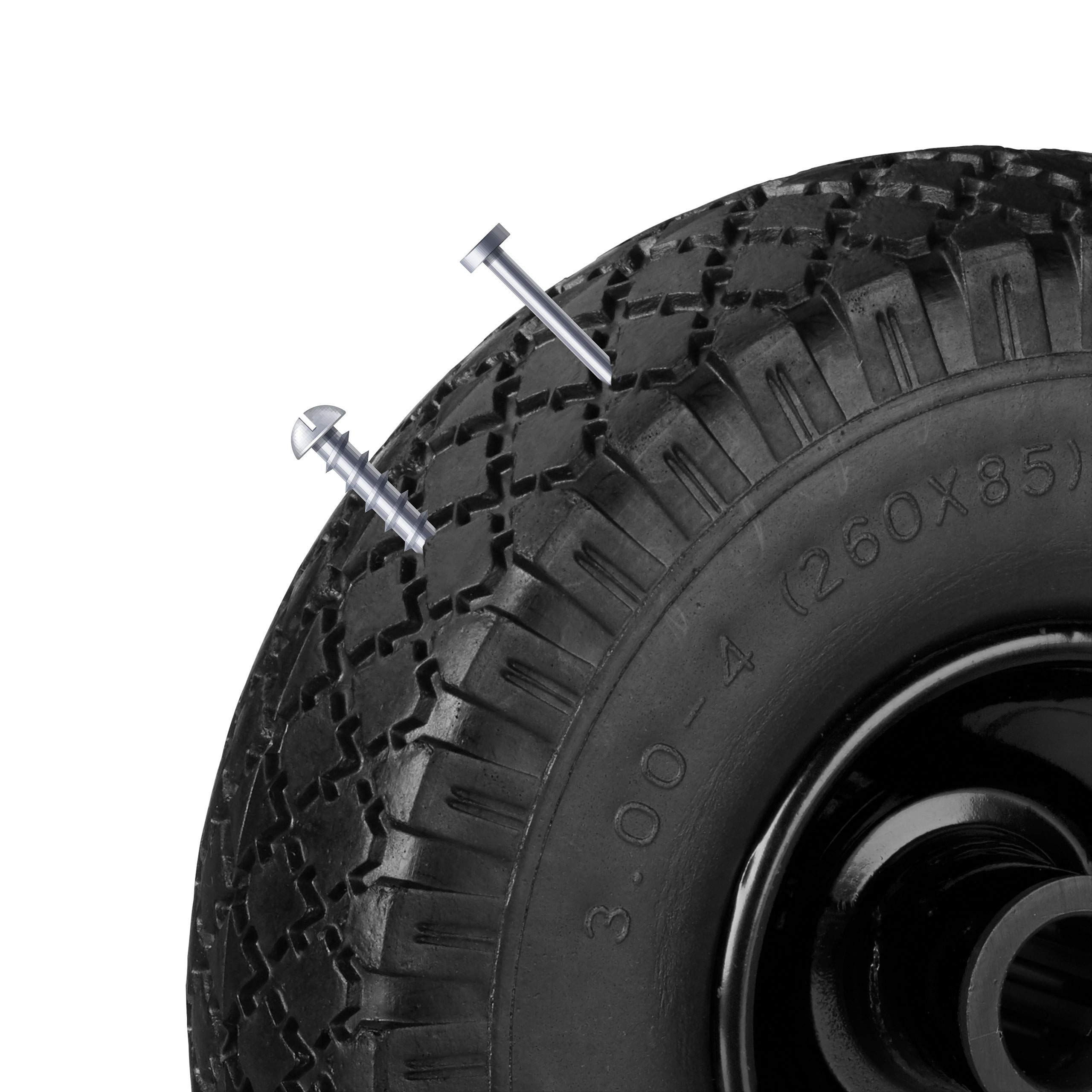 4 x koło do wózka transportowego w zestawie, odporne na przebicie, 3.00-4 opony z pełnej gumy, felga stalowa, oś 25 mm, 100 kg, 260 x 85 mm, czarne