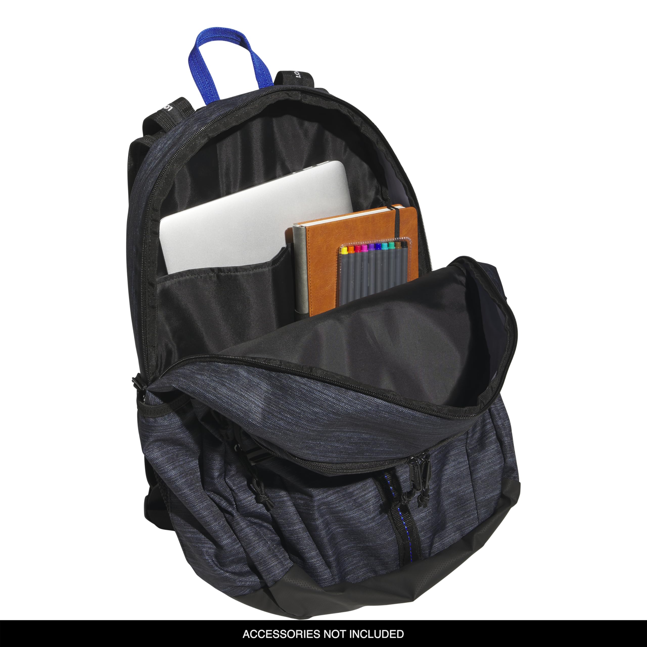 adidas Mochila unisex Prime para el trabajo, bolsa de viaje para mujeres y hombres con compartimento acolchado para laptop (paquete de 1), Dos tonos negro/azul rey del equipo/2, Talla única, Mochila