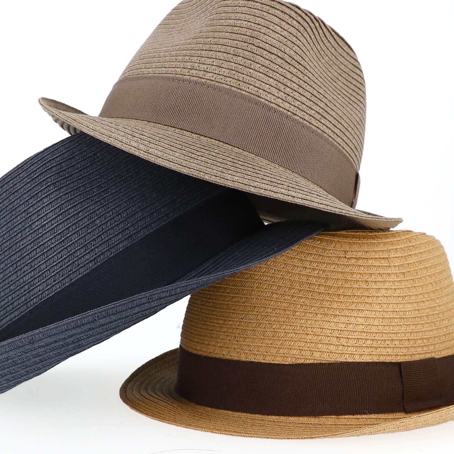 fiebig Jackson Trilby Papierhut mit farbigem Ripsband | Sonnenhut aus 100% Papier | Natur Sommerhut