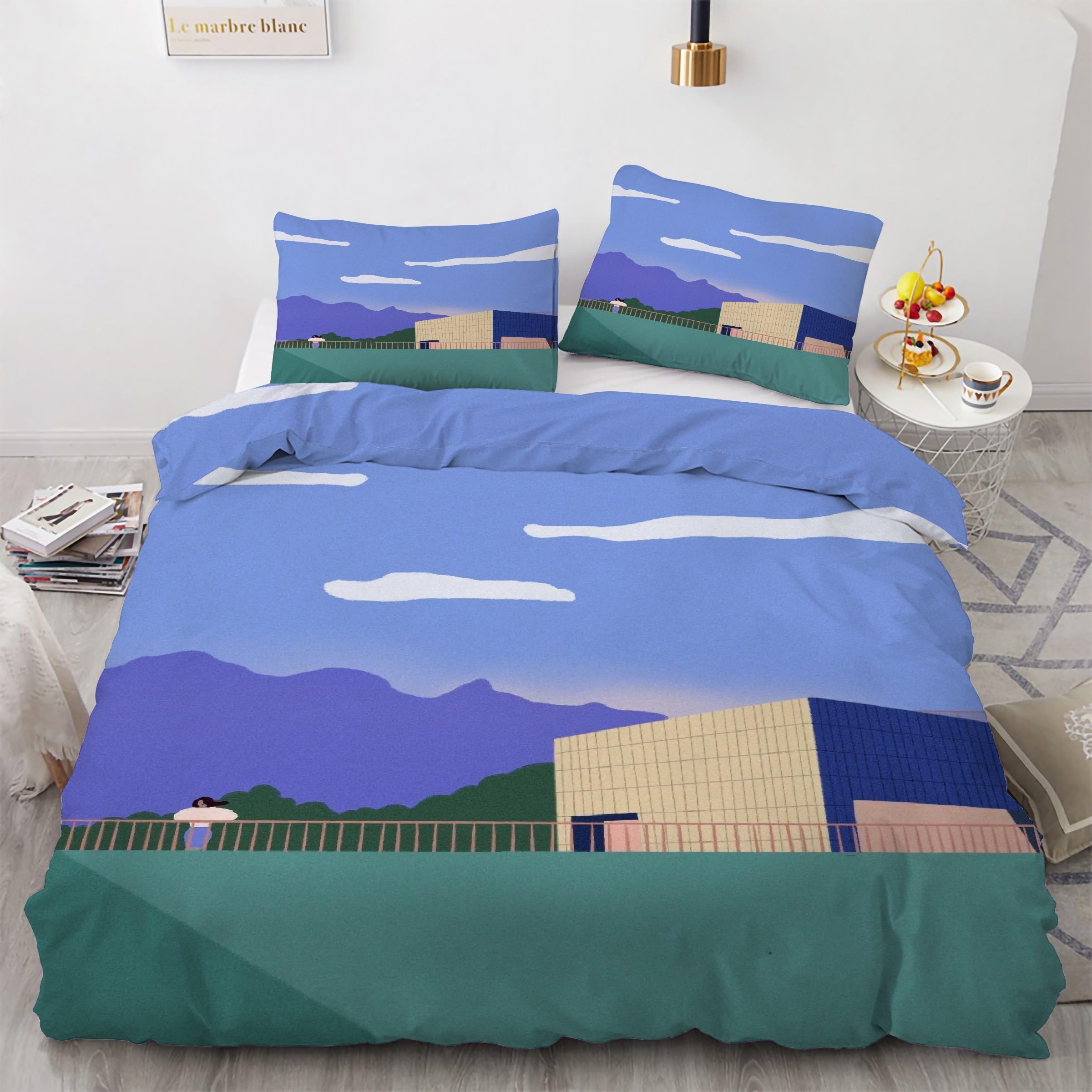 Housse de couette 200x200 zippée en microfibre douce imprimé ciel