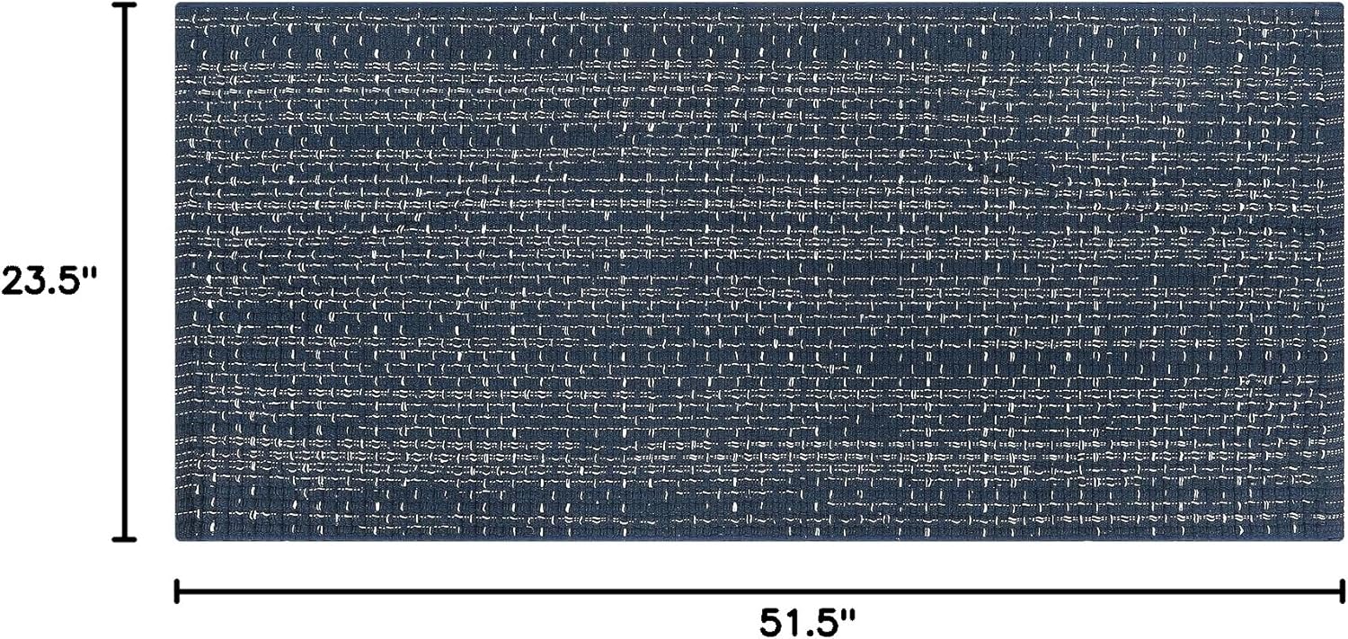 Seavish Boho Bathroom Rug, Cotton Woven Laundry Bath Rugs, 2'x4.2' Dark Blue Small Reversible Throw Rugs, Washable Runner Rugs for Kitchen Hallway Living Room Bedroom Patio