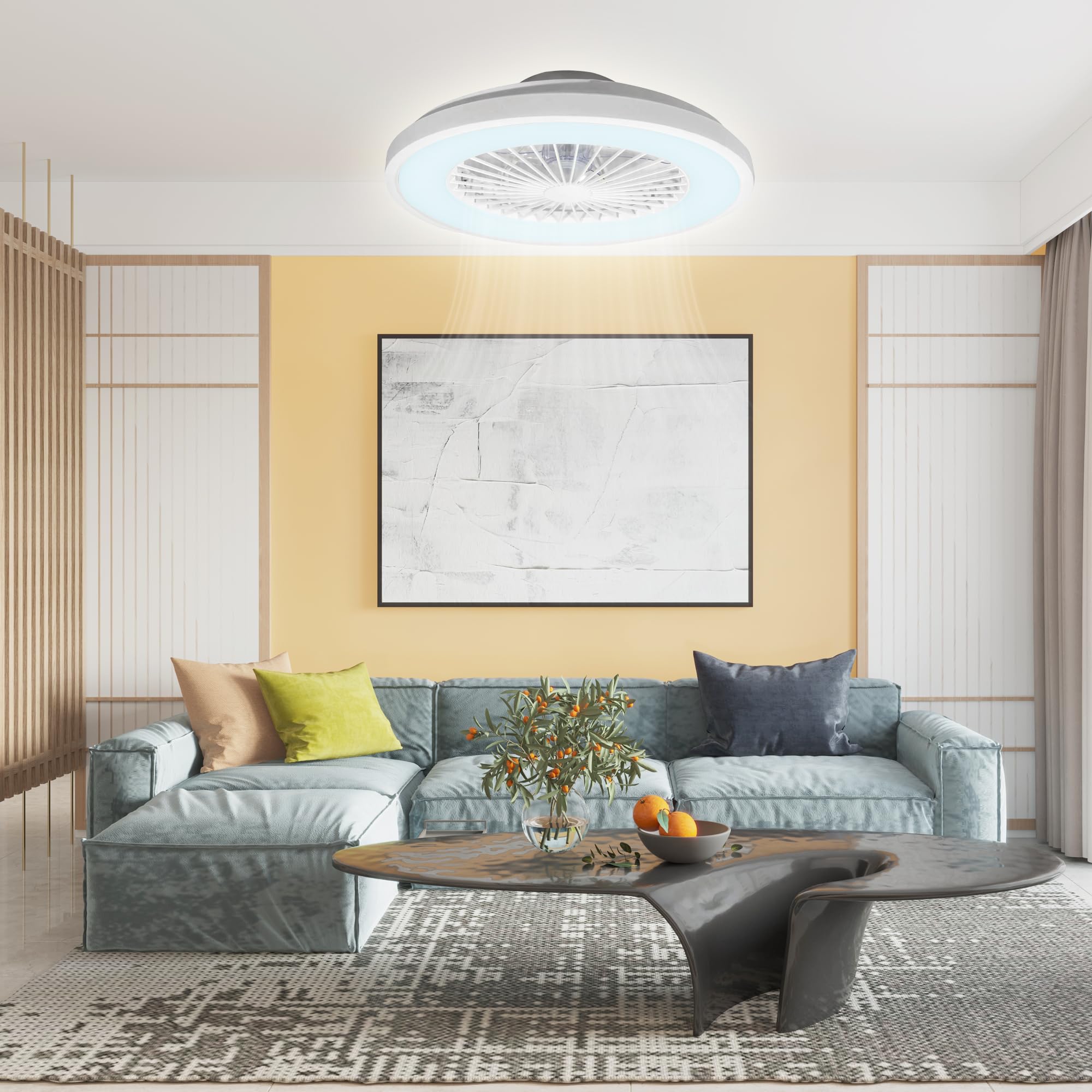 Zephir Ventilatore Plafoniera LED 30W, Luce Bianca CCT, 6 Velocità, Timer, Funzione Reverse E Notturna, 7 Pale Trasparenti, 14.5x48.5 Cm