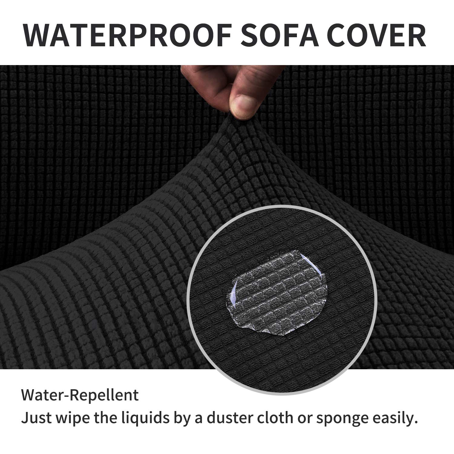 Stretch Water Repellent Sofa Cover – One Piece Sofa Slipcover Furniture Protector Super Soft Fabric Couch Cover for Pets and Dogs, Removable and Washable (Black, Sofa: 71’’-91’’)