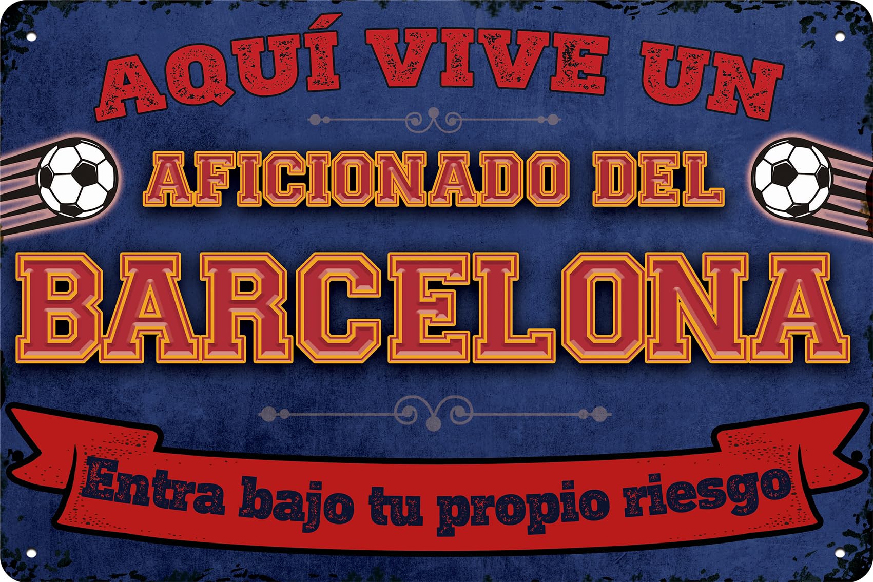 Wetterfestes Deko Blechschild für Fußball Fans, hier wohnt ein Barcelona Fan – Wandschild, Türschild, Torschild, lustiger Fussball Spruch, Fanartikel (20 x 30 cm)