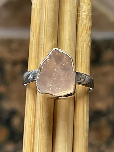 Miniatura 2 de Natural Raw Pink Rose Quartz 925 Soild Sterling Silver Ring Size 6.25