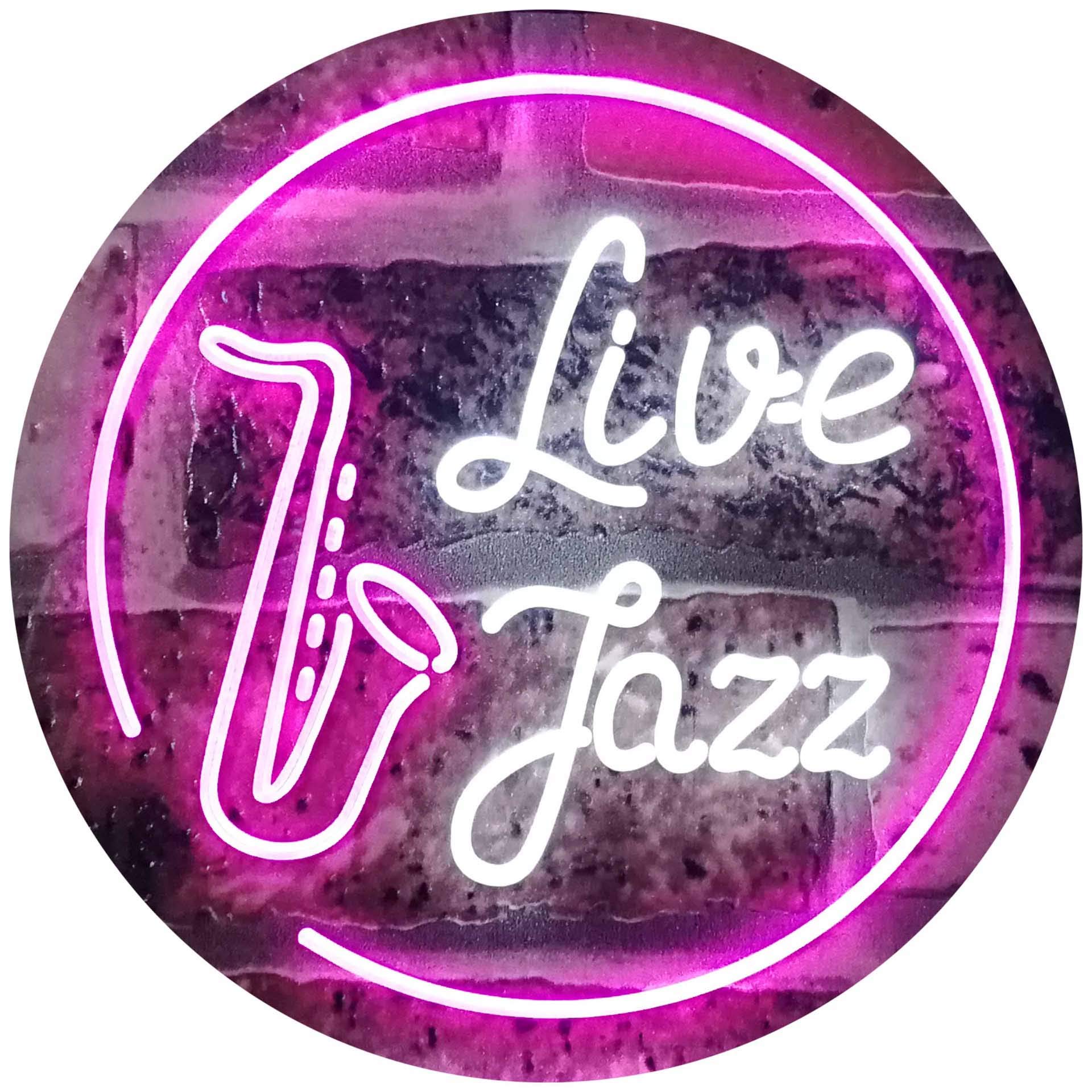 ADVPRO Live Jazz Music Room Dual Color LED Neon Sign White & Purple 600 x 400mm st6s64-i2468-wp