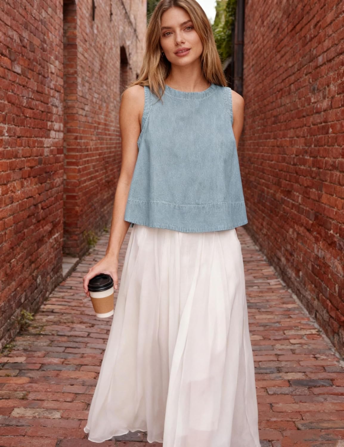 Xiaoxuemeng Womens Denim Top Y2K Sleeveless Jean Tank Tops for Women Crewneck Loose Fit Denim Tank Tops - Image 8