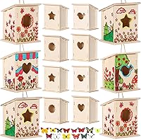 Vista 8 de Outus Kit de 24 piezas de casa de pájaros de madera para que los niños construyan, kit de casa de pájaros de 4 formas de madera sin terminar