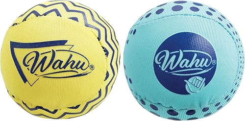 Wahu Super Grip - Juego de 2 pelotas de skimball 100 % impermeables, para piscina y playa, salta más de 150 pies en el agua, azul/amarillo