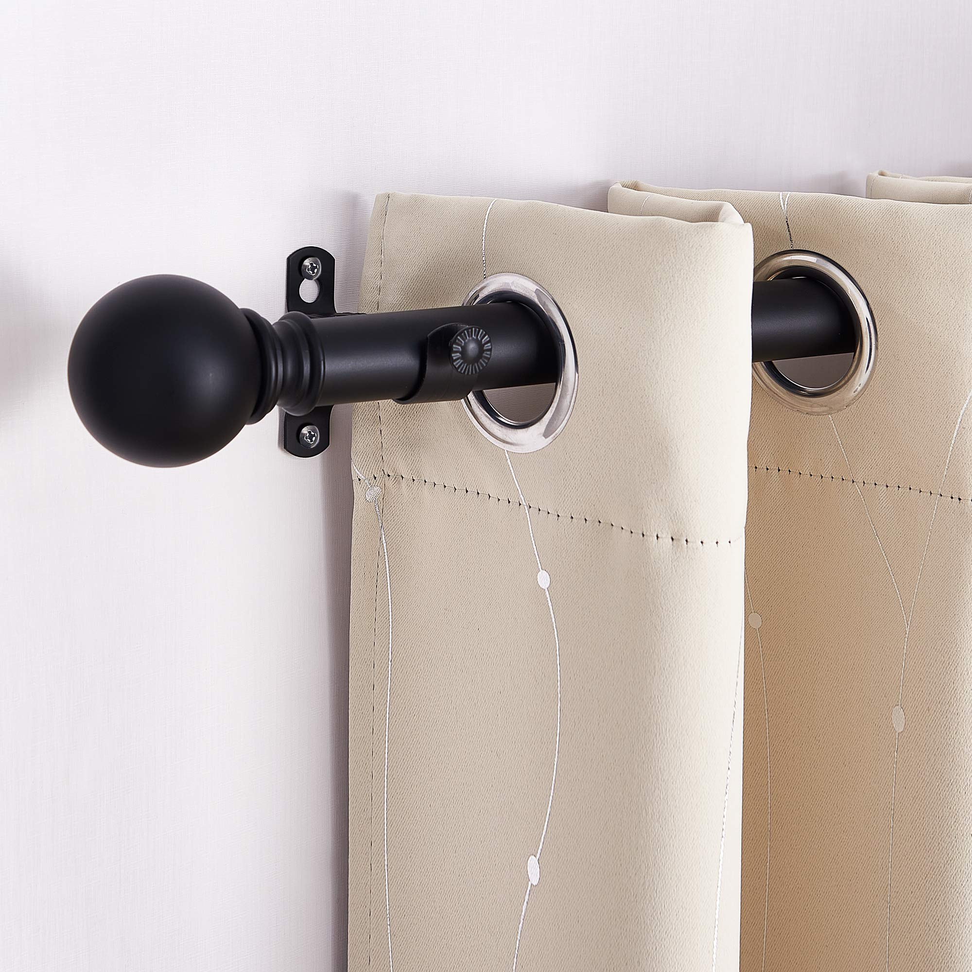 Barras de cortina negras para ventana de 48 a 86 pulgadas, diámetro de 1 1/8 pulgadas con remates de bola para tratamiento de ventanas, longitud ajustable de 48 a 86 pulgadas, negro mate 4