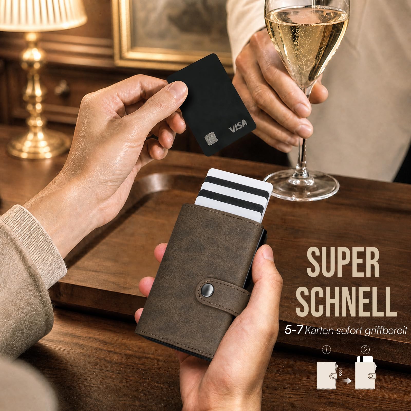 YESIIW Geldbörse Herren Slim RFID Blocking Kartenetui mit Münzfach - Schlankes Portmonee Herren mit Pop-Up Card Holder für 7–9 Karten & 2 Ausweis - Slim Wallet Geschenk für Weihnachten Geburtstag