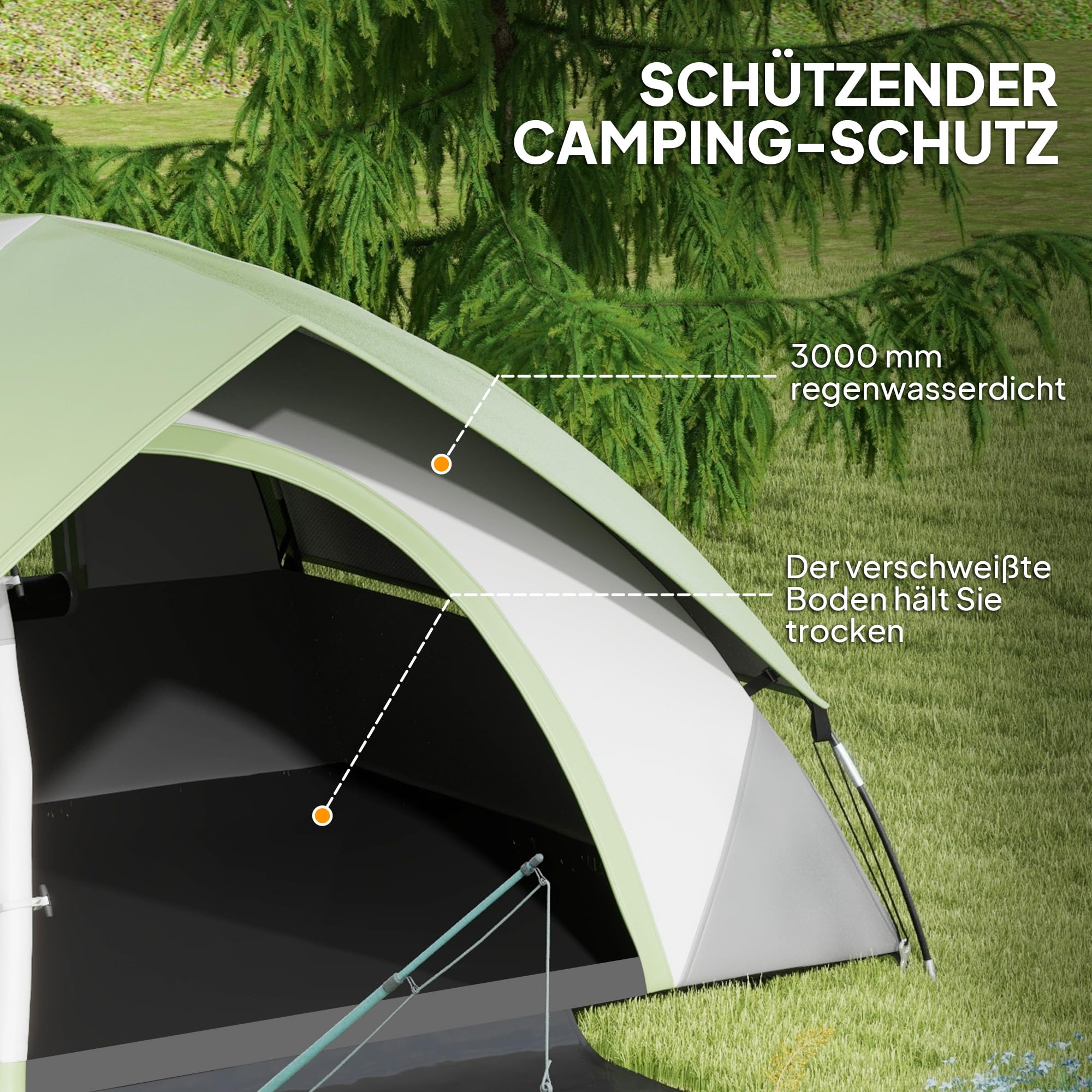 Outsunny Kuppelzelt für 2 Personen leicht, stabil wasserdicht Familienzelt mit Tür&Fenster Packtasche, Haken, Campingzelt mit 3000mm Wassersäule Zelt für Camping Reise Trekking Garten