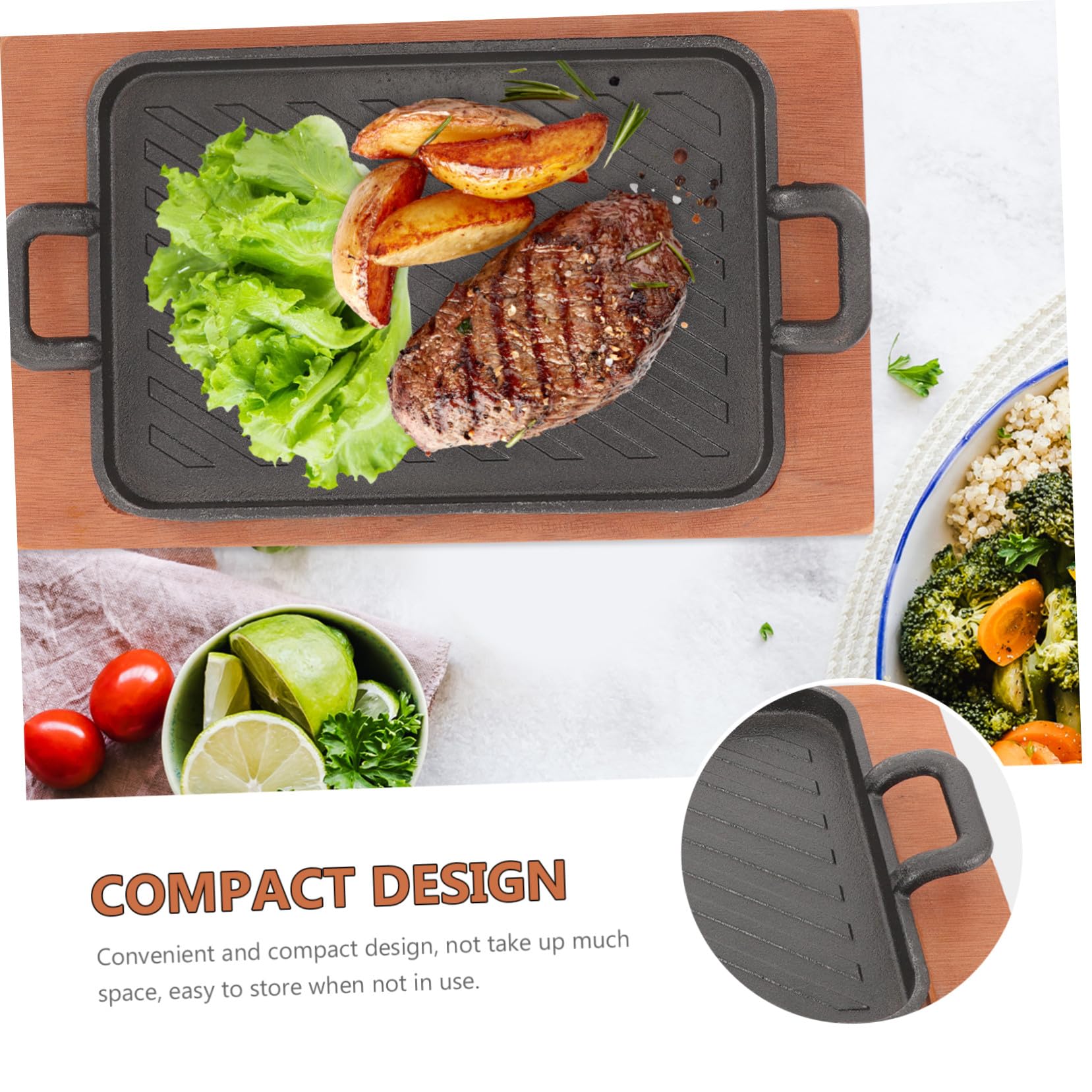Sartén para Parrilla de Barbacoa de Hierro, 1 Juego | Rectangular, Diseño Compacto y Práctico, se Guarda Facilidad, Calor Uniforme