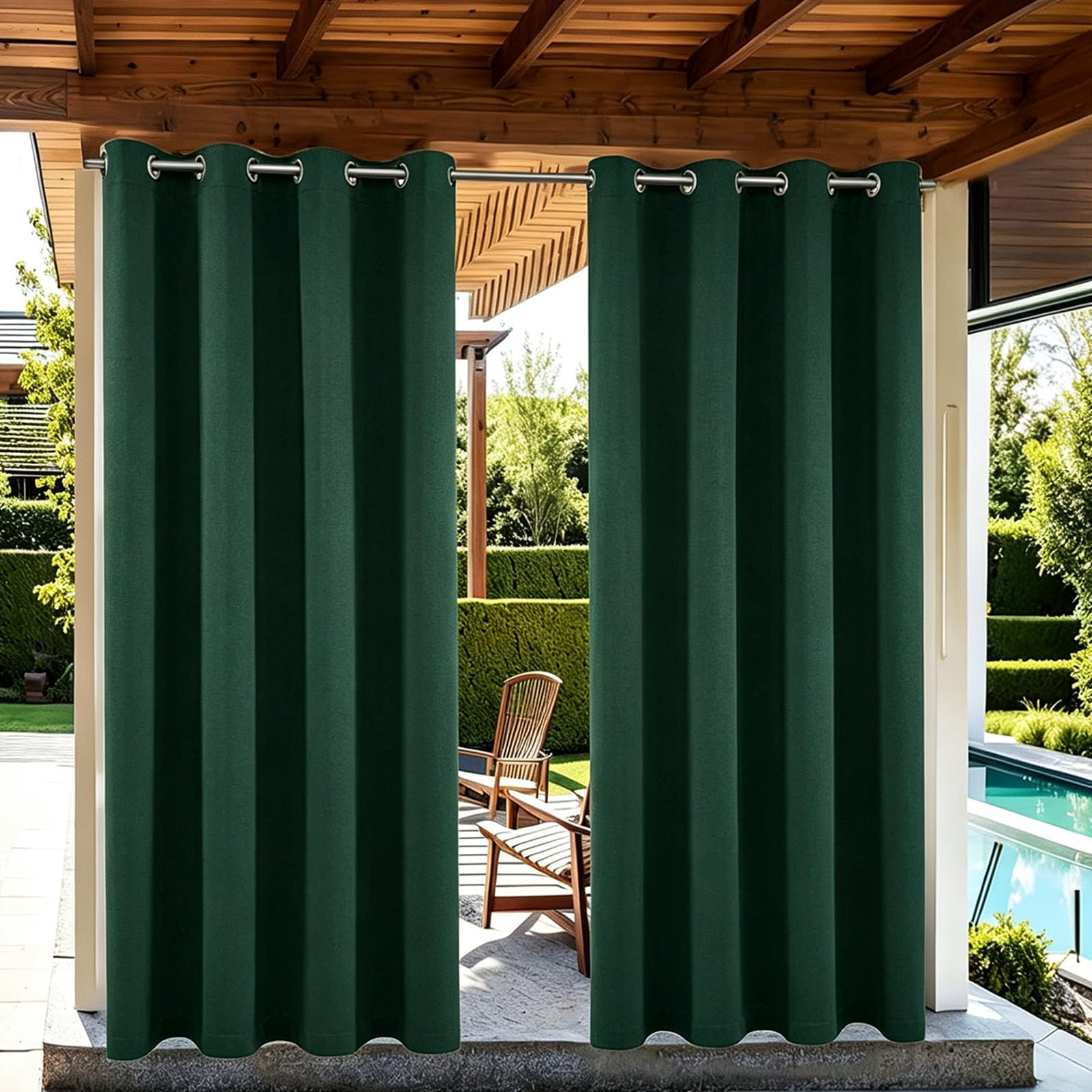 Rideau D'Extérieur 166 x 180 cm Rideau Extérieur Résistant Imperméable Protection Solaire Brise-Vue sur Mesure D'Extérieur avec Œillets pour Intérieur, Jardin, Vert Foncé