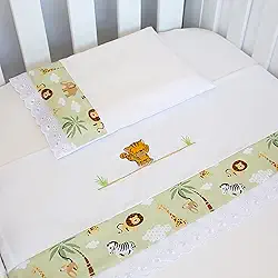 Jogo De Lençol Berço Americano Bordado Bichinhos Floresta, 03 Peças 100% Algodão, Laura Baby