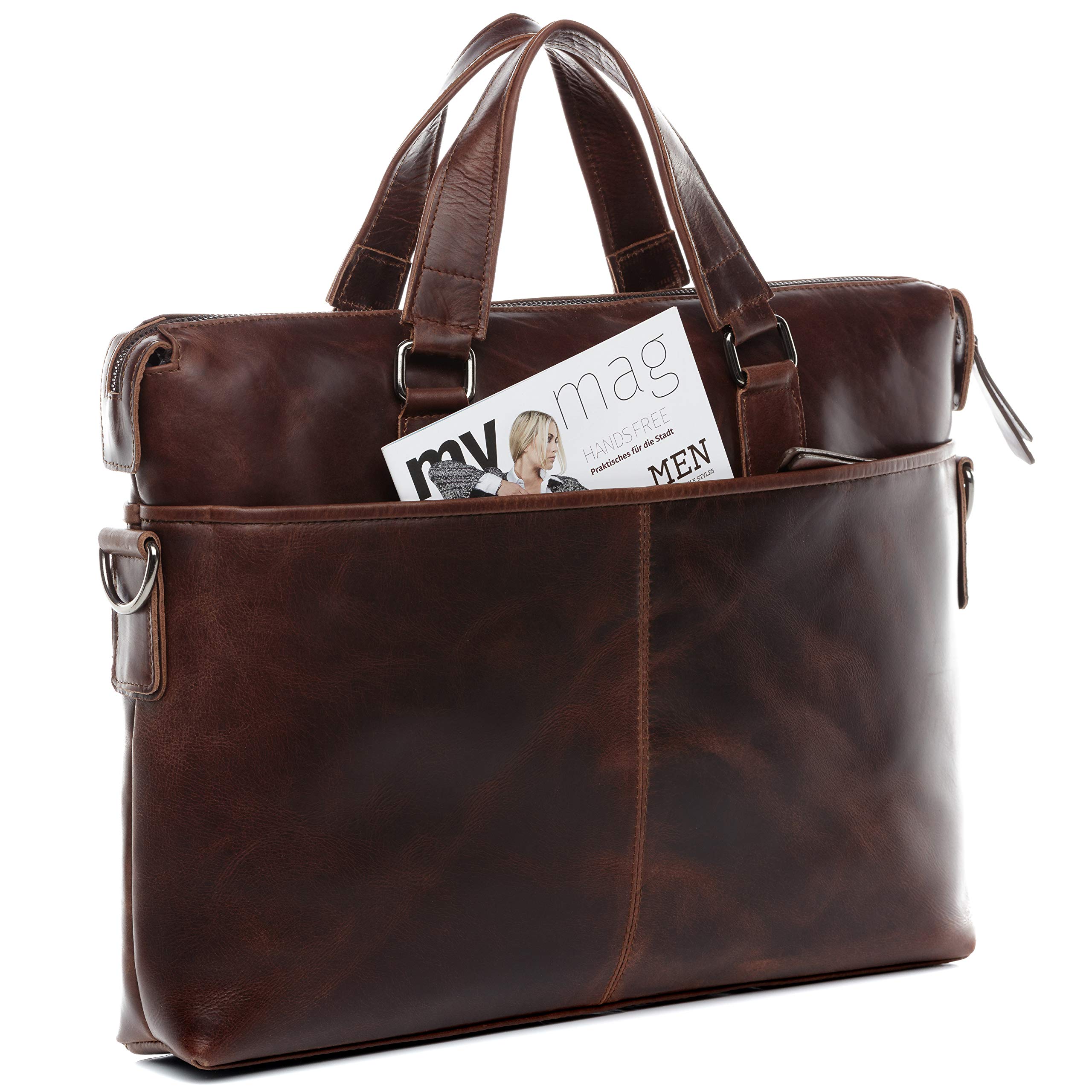 BACCINI Maletín para portátil grande cuero I Bolso para notebook 15,6" con funda extraíble para el portátil I Bandolera para laptop LEANDRO hecho a mano