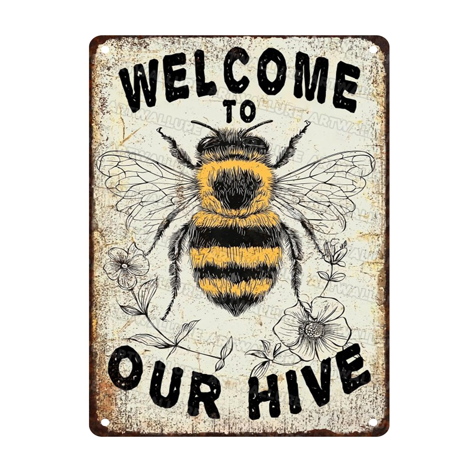 Metal Vintage Bee Metal Sign Welcome to Our Hive Sign Great Farmhouse and Country Home Bee Farm Decoration Honey Bee Hives Sign 12x16inch