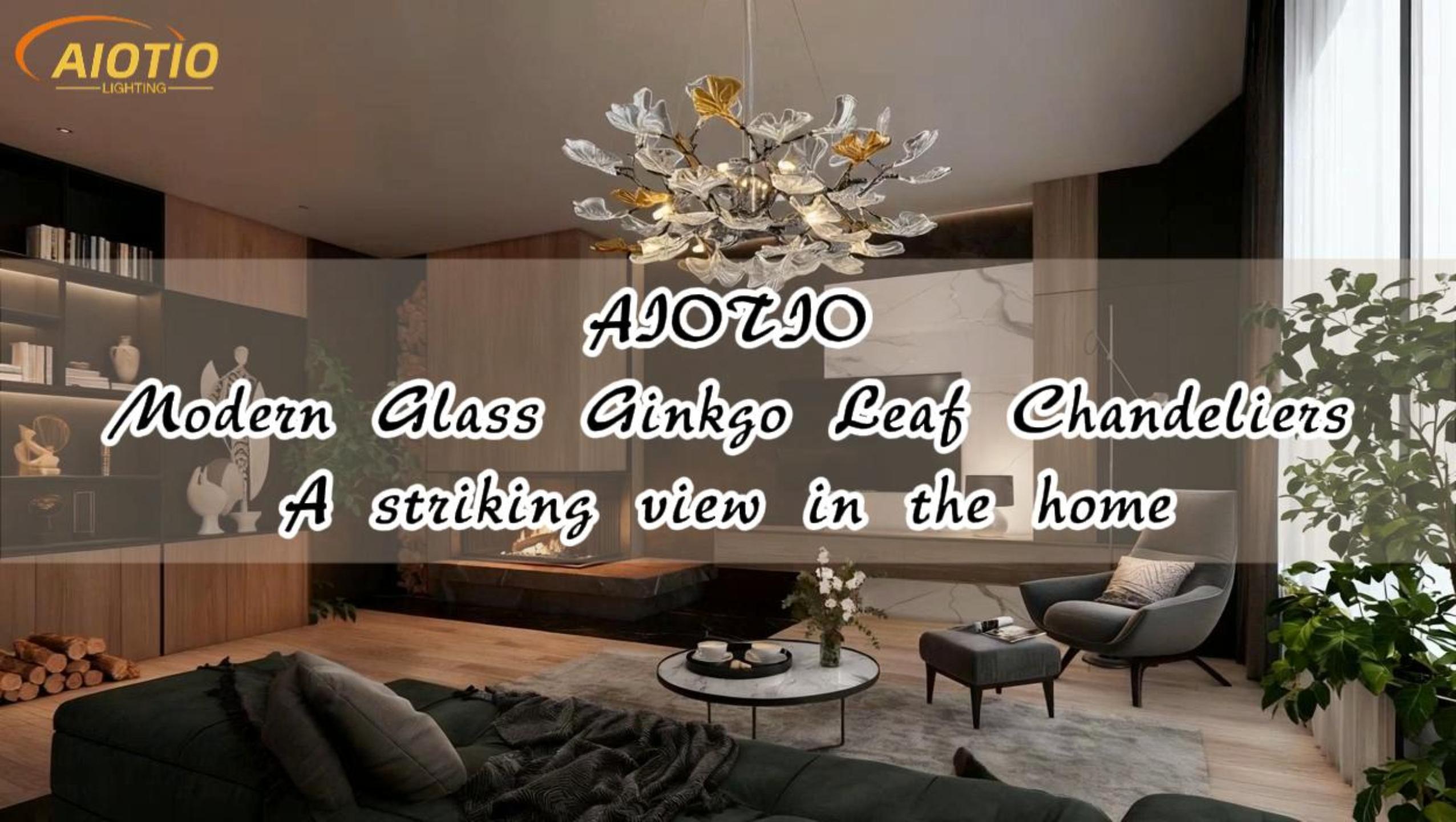 Image of AioTio Black Modern Chandeliers for Dining Room, D31.5''Tree Branch Round Glass Ginkgo Leaf Farmhouse Chandelier,Large Ceiling Hanging Vintage Chandelier for Living Room,Entryway,Kitchen Island,Foyer