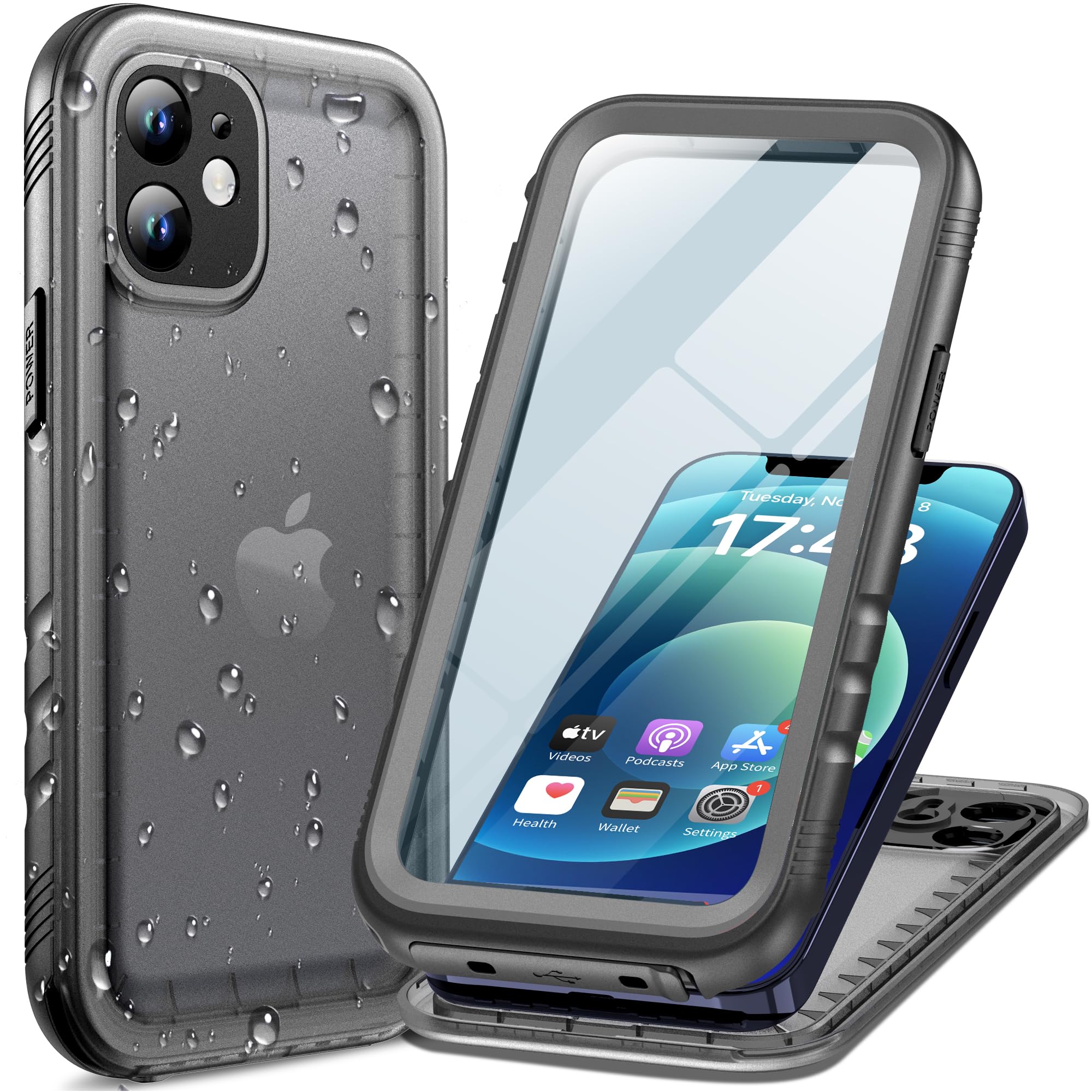 Cozycase Cover Per iPhone 12 Mini Impermeabile Antiurto - 360 Gradi Militare Rigida Armor【2m Anticaduta/Anti Urto】Custodia Subacquea Waterproof Antipolvere con Protezione/Copri Fotocamera/Schermo Nero