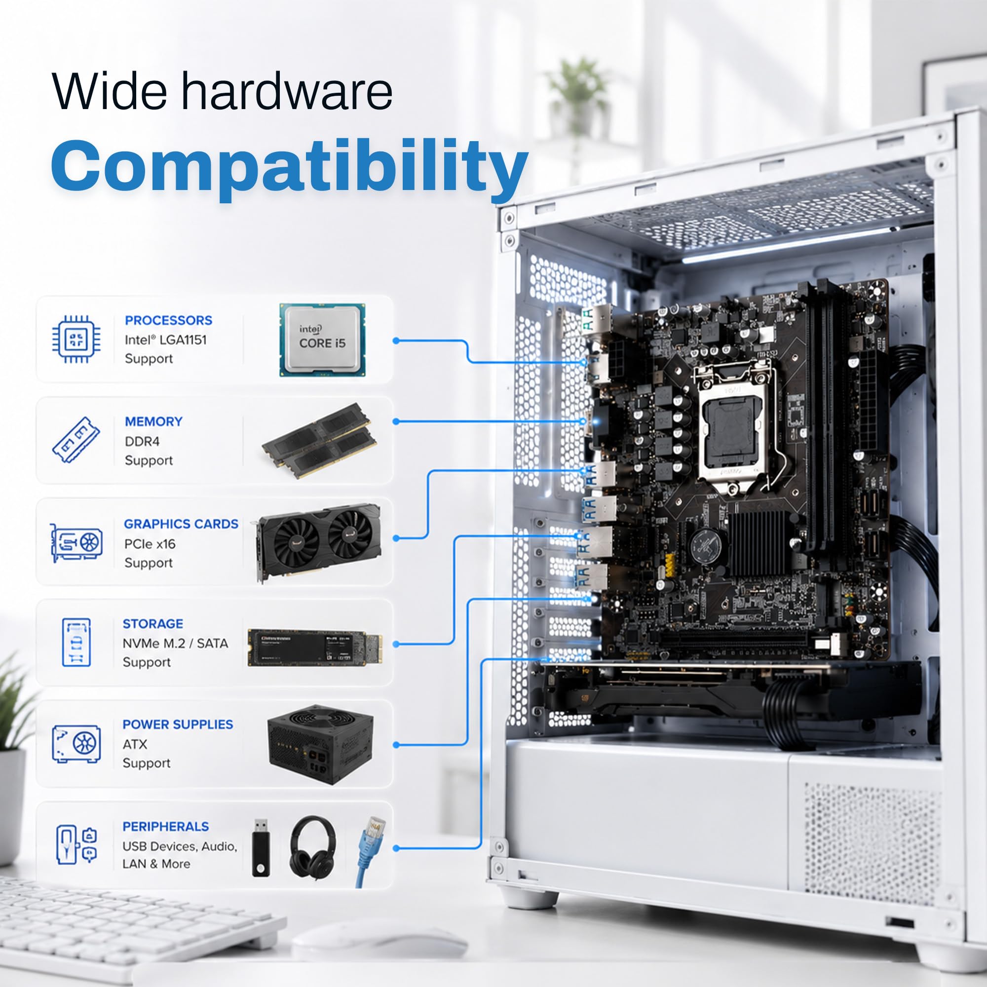 EVM H110 DDR4 Motherboard | LGA1151 Socket | Intel 6th/7th Gen Support | Dual DDR4 Slots | M.2 NVMe | 4 SATA | PCIe x16 | USB 3.0 | LAN & Audio | Micro ATX | 3 Year Warranty (EVMH110NEL) — Amazon image 6