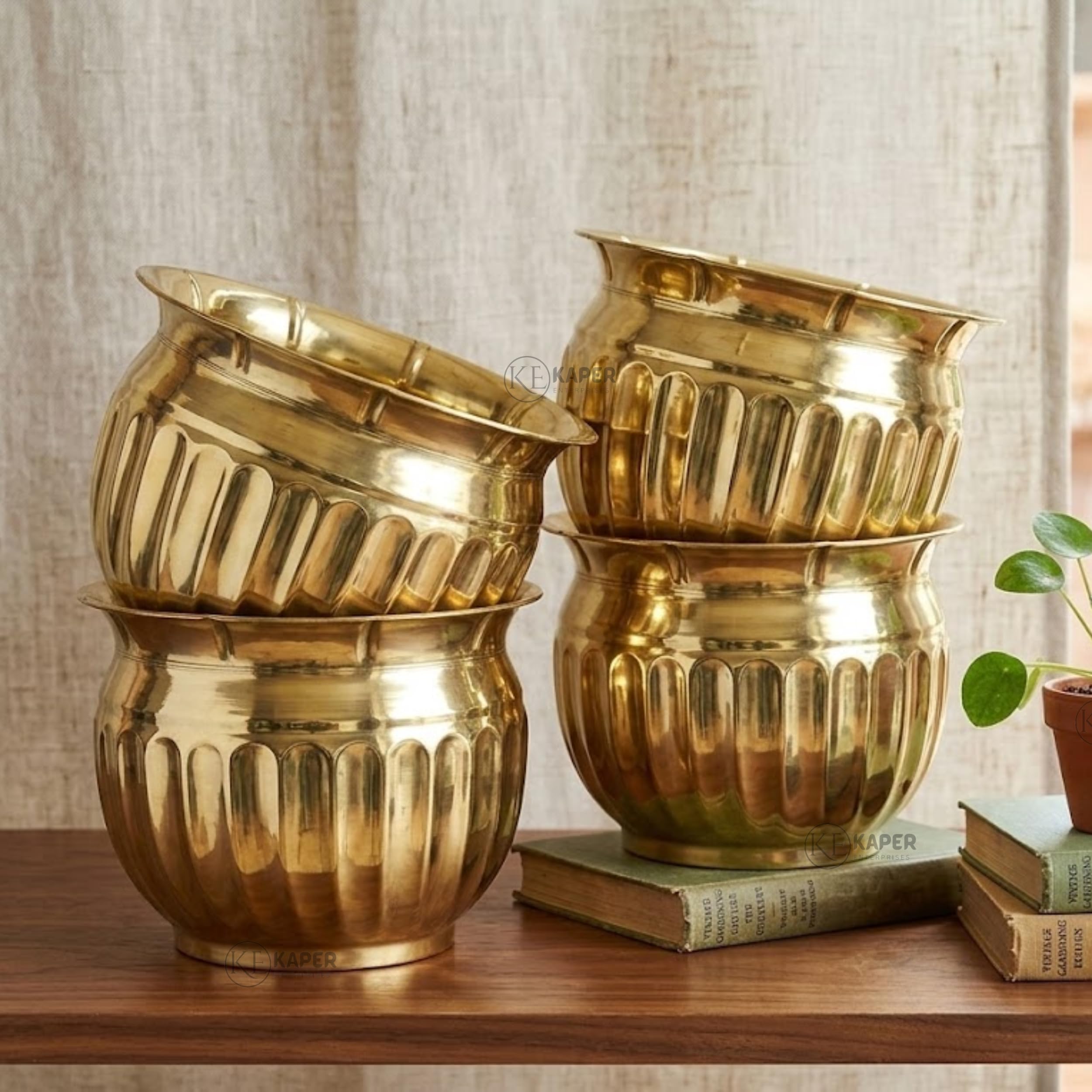 KAPER Trayati Living Brass Planters Set of 4 for Indoor Plants | Decorative Metal Flower Pots for Tabletop, Living Room, Balcony & Home Décor | Elegant Brass Planter Set for Gifting-image-23