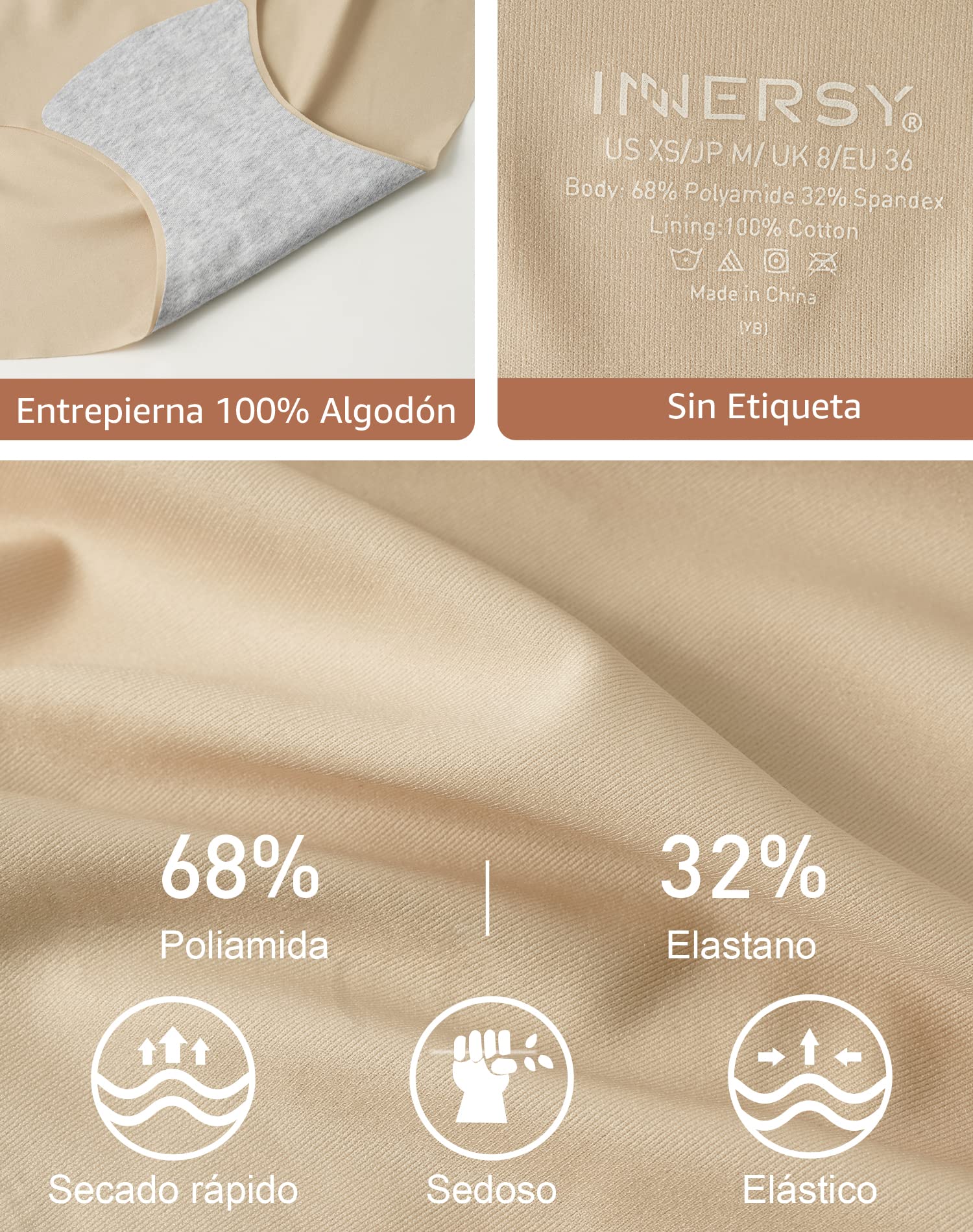 INNERSY Bragas Sin Costuras Mujer Microfibra Culotte 3 Pack