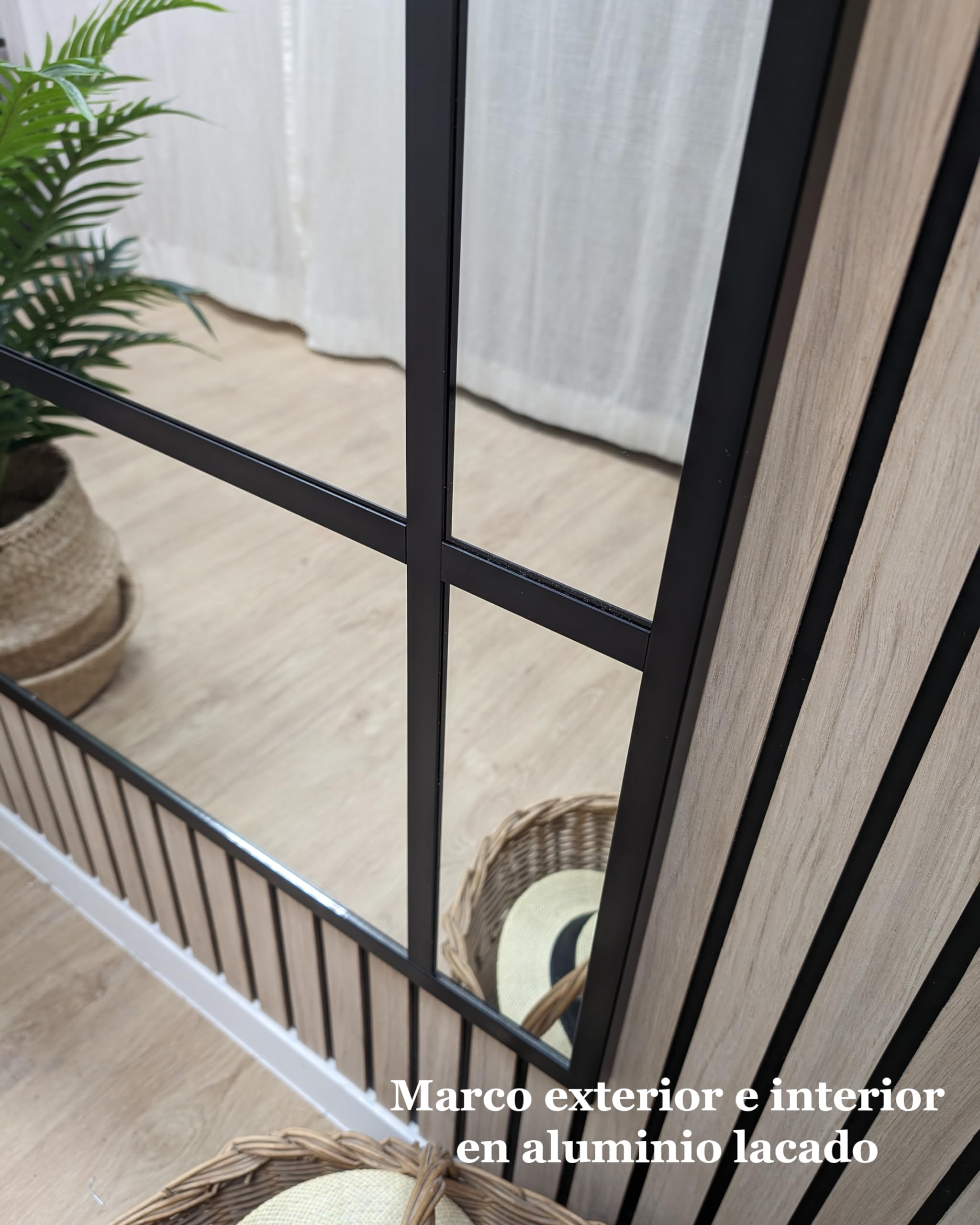 THEROSE Specchio industriale stile danes, alluminio, specchio finestra, 160 x 80 cm, spogliatoio, tester (nero)