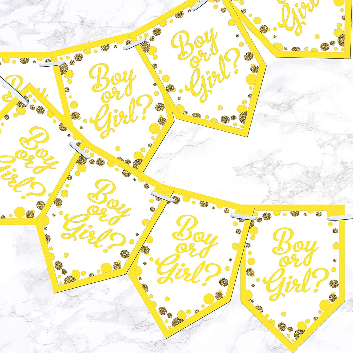 Gender Reveal Party Bunting Pink Blue Baby Shower Decoration Banner Glitter Effect - Yellow