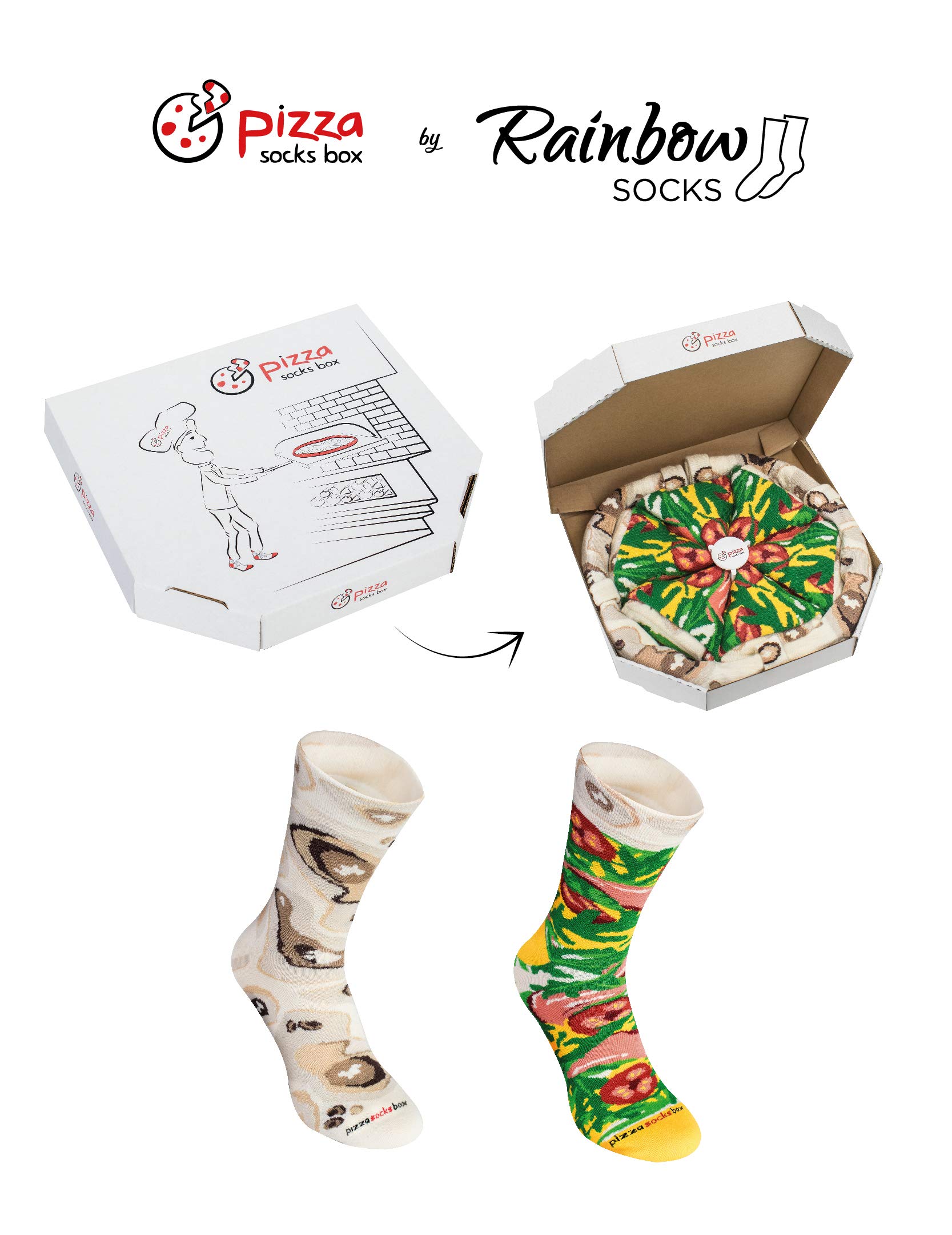 Rainbow Socks - Pizza Socks Box - Damen Herren Pizza Socken Box Italienische - 4 Paar