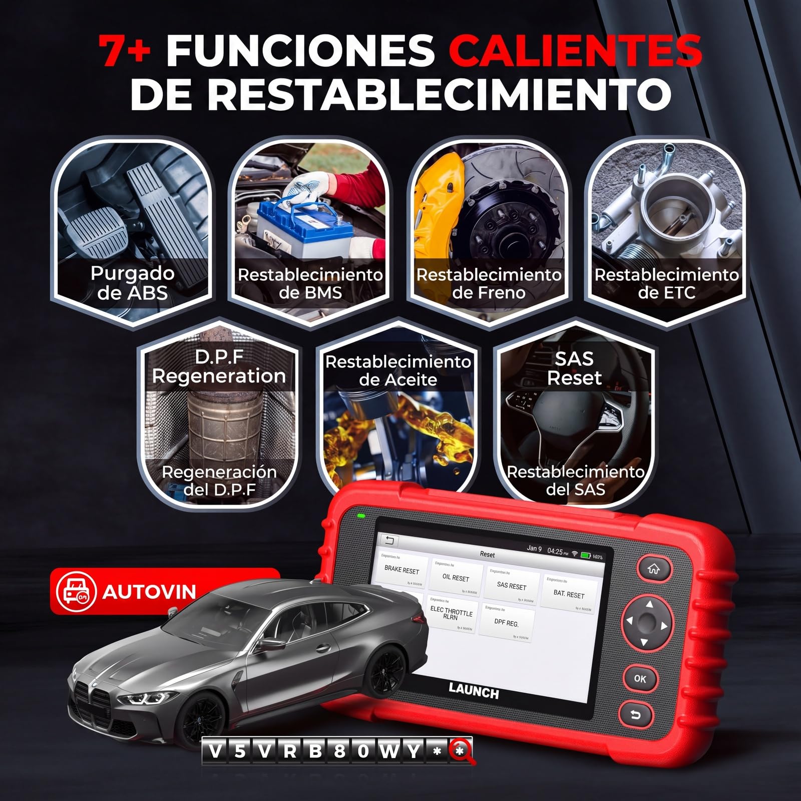 LAUNCH CRP123X V3.0 64G - Dispositivo de diagnóstico profesional OBD2 para todos los coches y marcas - Diagnóstico de 4 sistemas con reinicio: servicio de aceite EPB DPF, prueba de batería SAS/BMS