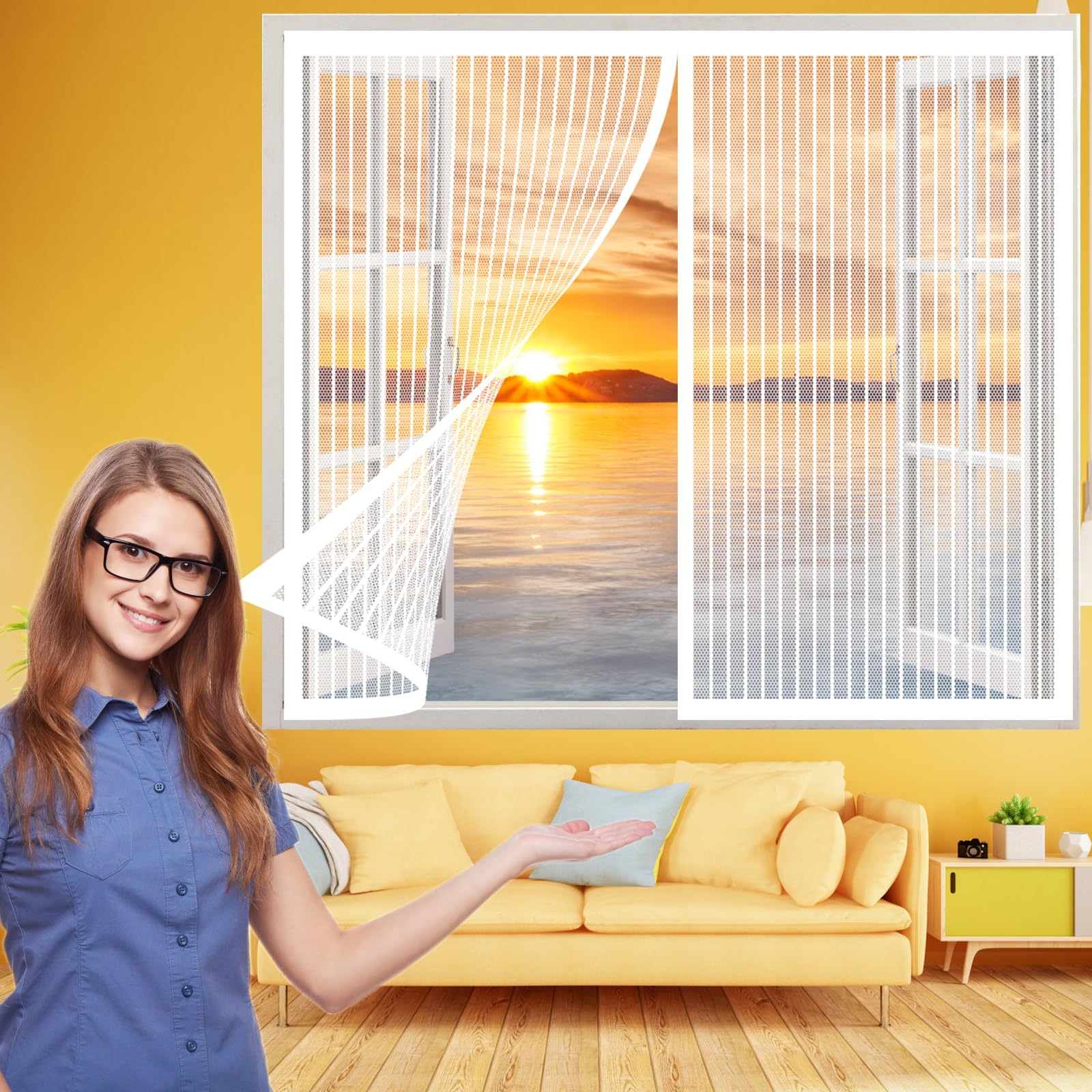 Amzero White Magnetic Fly Screen Window 70 X 190 Cm(28 X 75Inch), Mesh Window Curtains, Durable Transparent For Front Window And Home Outside Kids Pets,