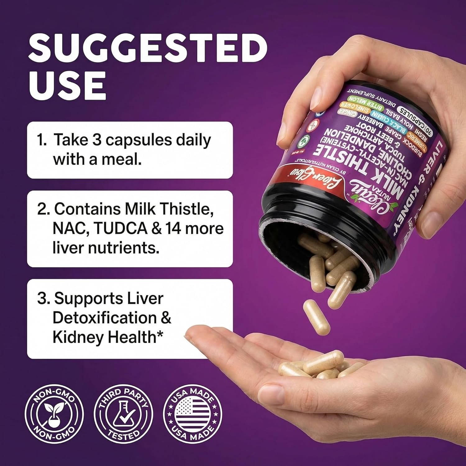 Clean Nutra Organic Milk Thistle Supplement | Liver Cleanse Detox & Repair + NAC Choline Dandelion Root TUDCA Artichoke Beet Root Burdock Holy Basil Kidney & Liver Support 90 Vegan Capsules
