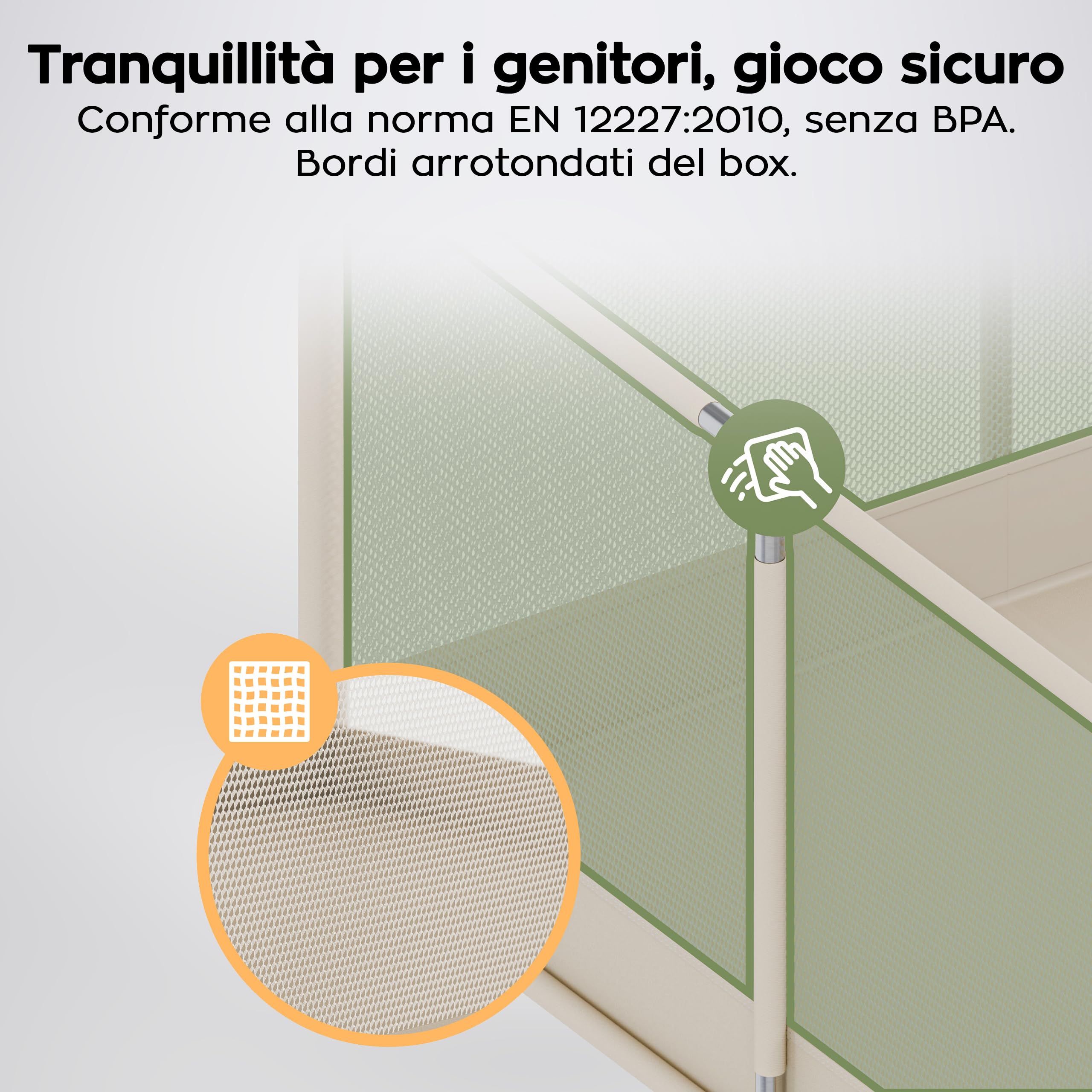 Tulano Cozy 22 Box per Bambini 120x180 cm - Recinto Neonato con Fondo | 6-36 mesi - Struttura in Metallo – Rete Traspirante – Porta con Cerniera – Borsa Inclusa – Casa e Giardino – Beige