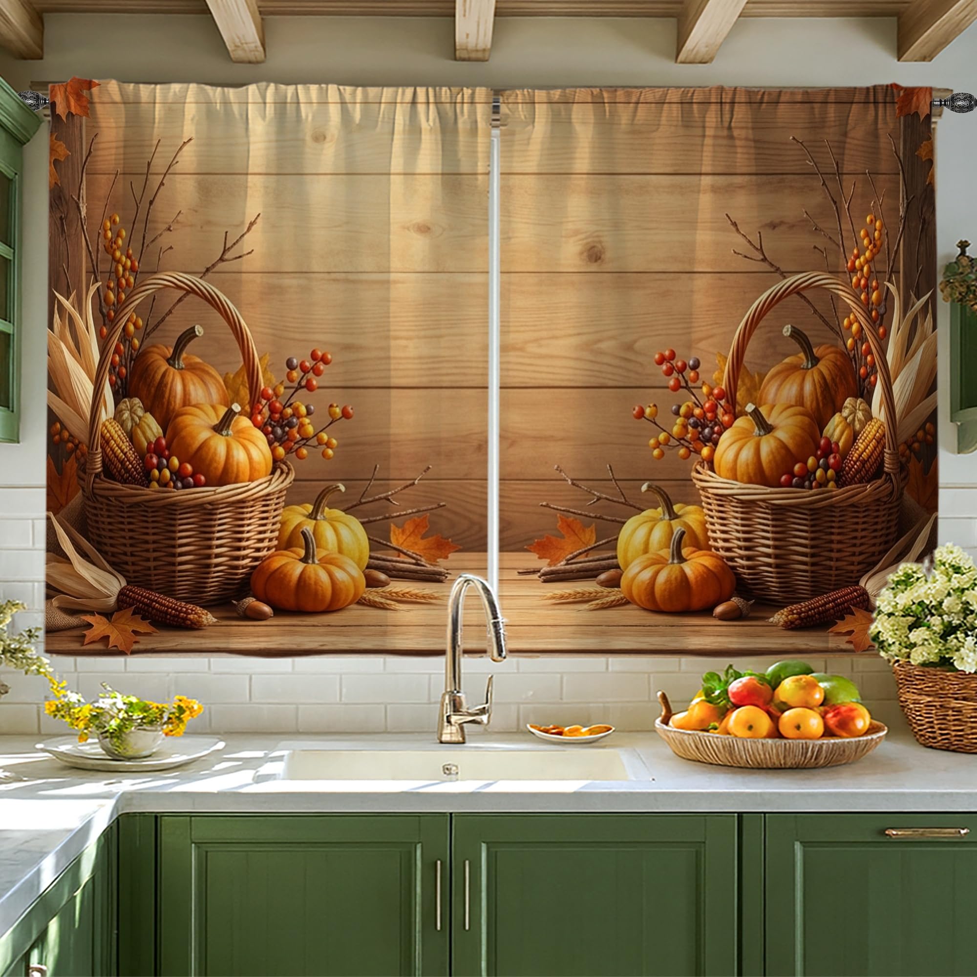 Rideaux de cuisine citrouilles 106x114 cm pour petite fenêtre d'évier