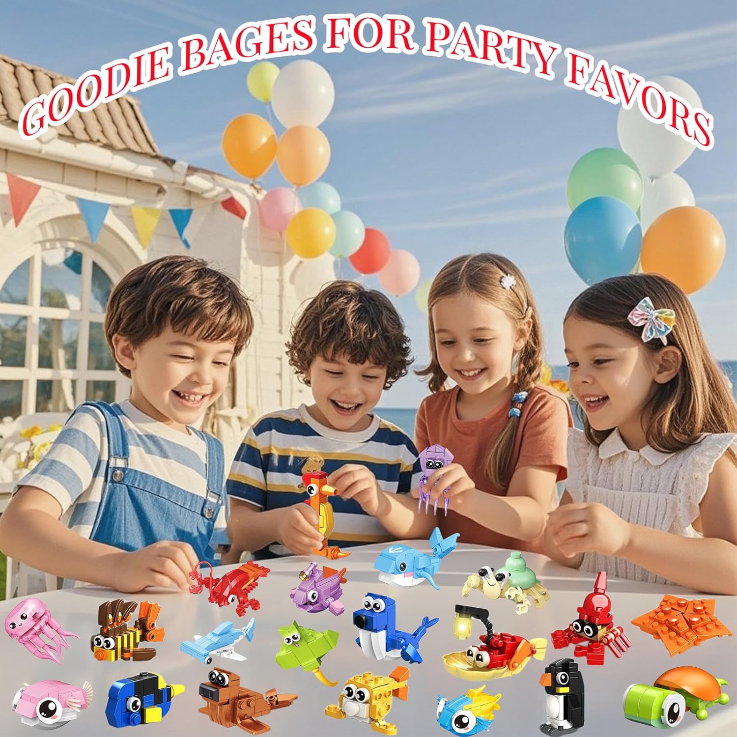 24 Pack Party Favor for Kids Building Set, Mini Ocean Animals Building Blocks Toy for Goodie Bag Stuffers, Classroom Prizes, STEM Toys for Boys,Easter Basket Stuffers, Birthday Gifts