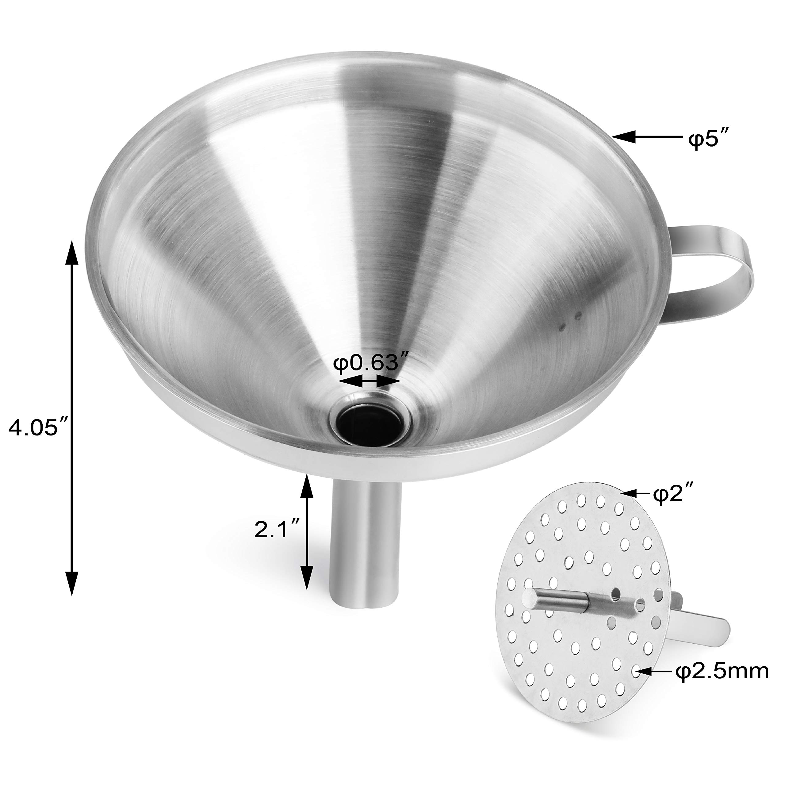 New Star Foodservice 42641 Embudo de acero inoxidable con filtro desmontable/filtro, 5 pulgadas, plata, 5 pulgadas