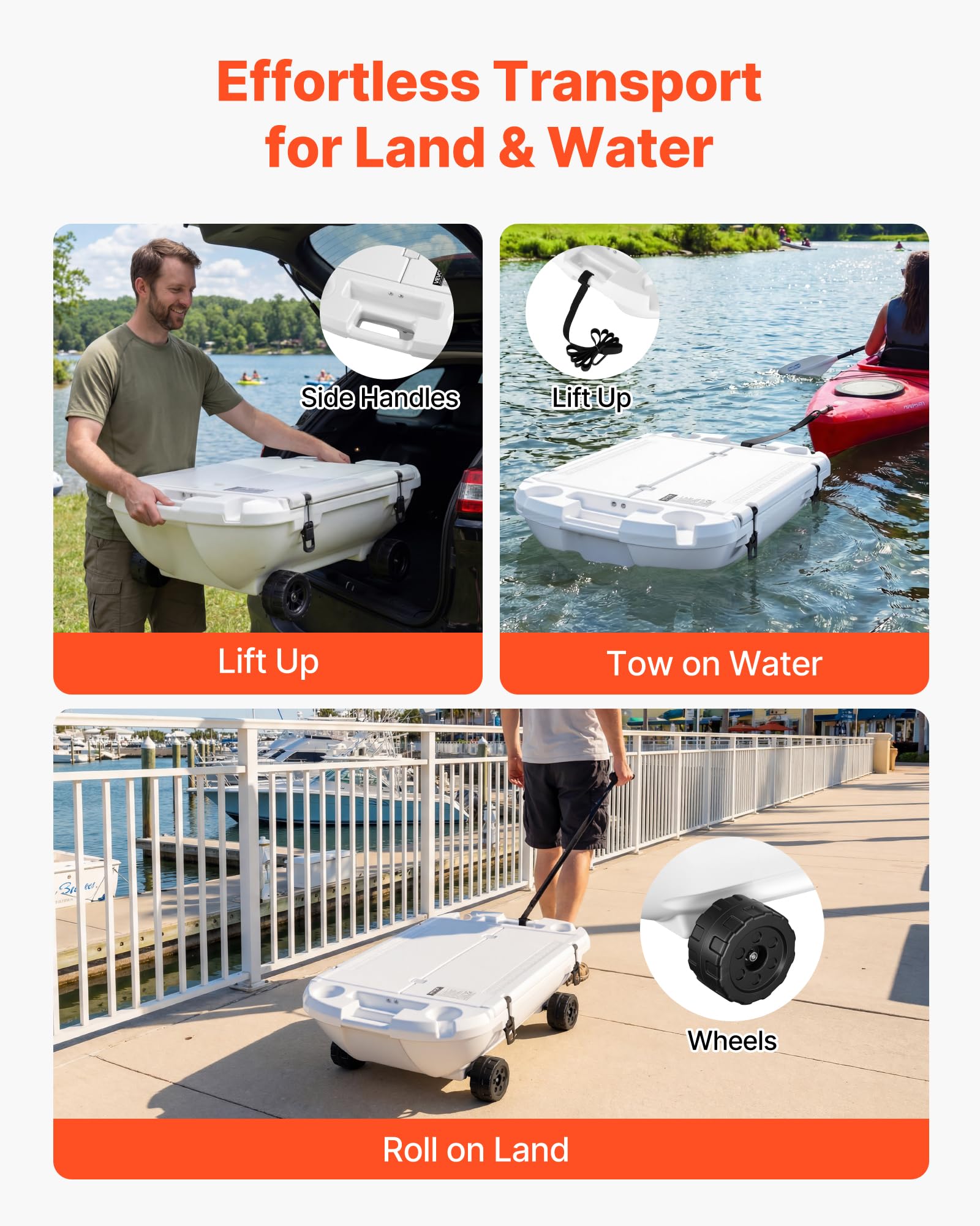 VEVOR Nevera Flotante 37,9 L Enfriador Flotante para Agua y Tierra con Carcasa Rígida Aislada, Ruedas, Portavasos, Cuerda de Remolque, Asas Laterales para Playa Piscina Barco Bebida Hielo Color Blanco