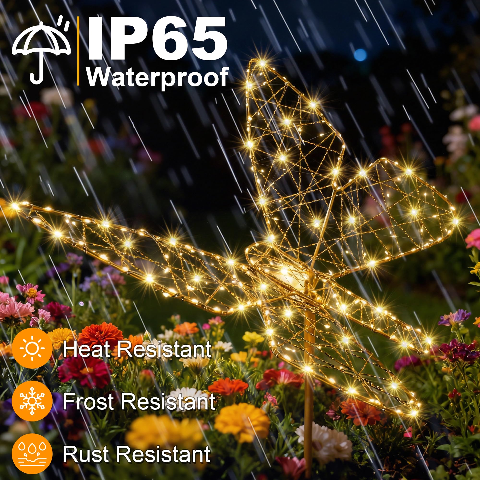 Lomotech Luces solares para jardín, 18 pulgadas, 240 LED, plegables, decoración de jardín de mariposas, impermeables, más grandes, con hierro, para jardín, patio, césped, decoración de caminos (blanco