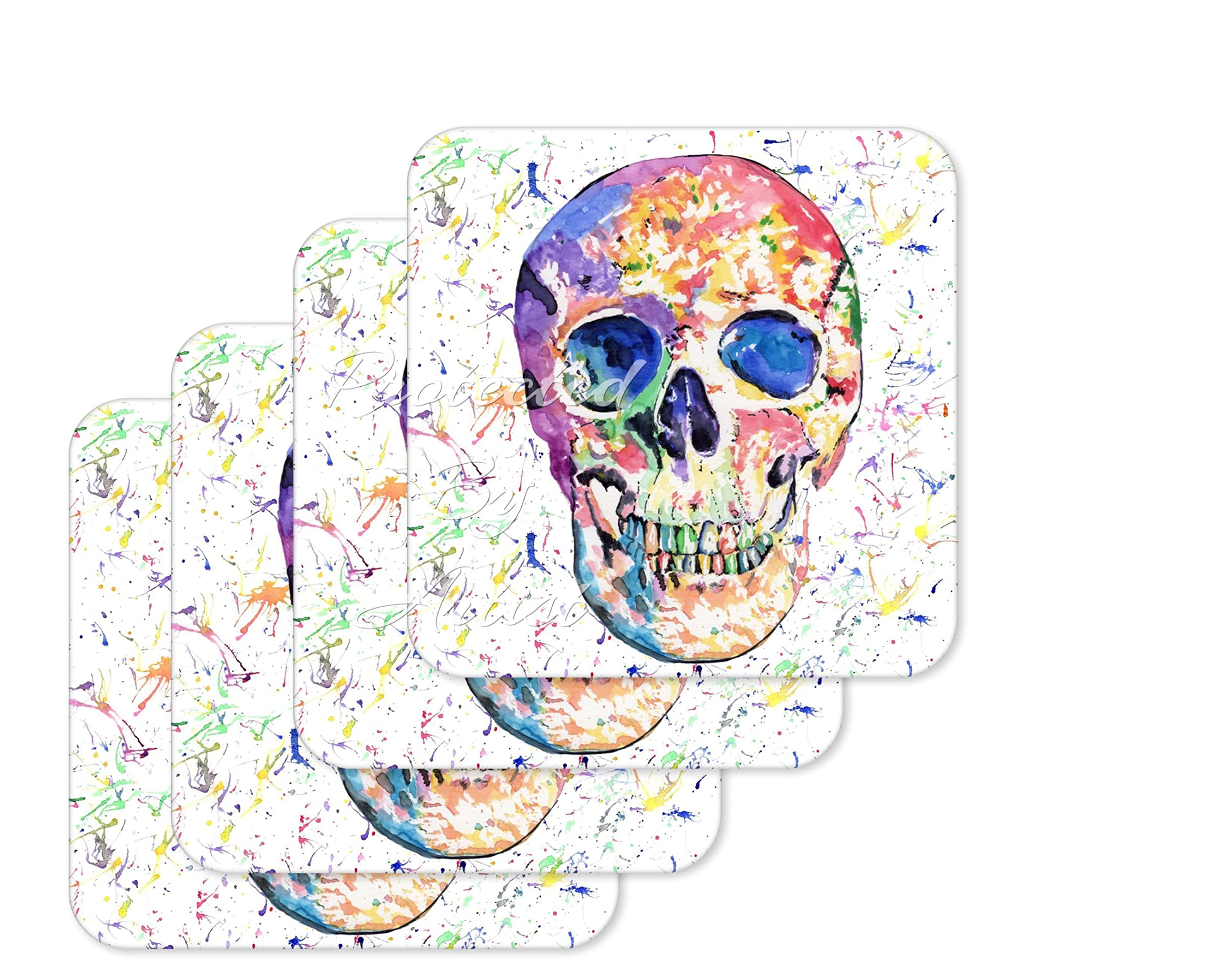 Vixar Coaster Skull Coasters Watercolour Art Gift Work Office Dining Tea Coffee (4)