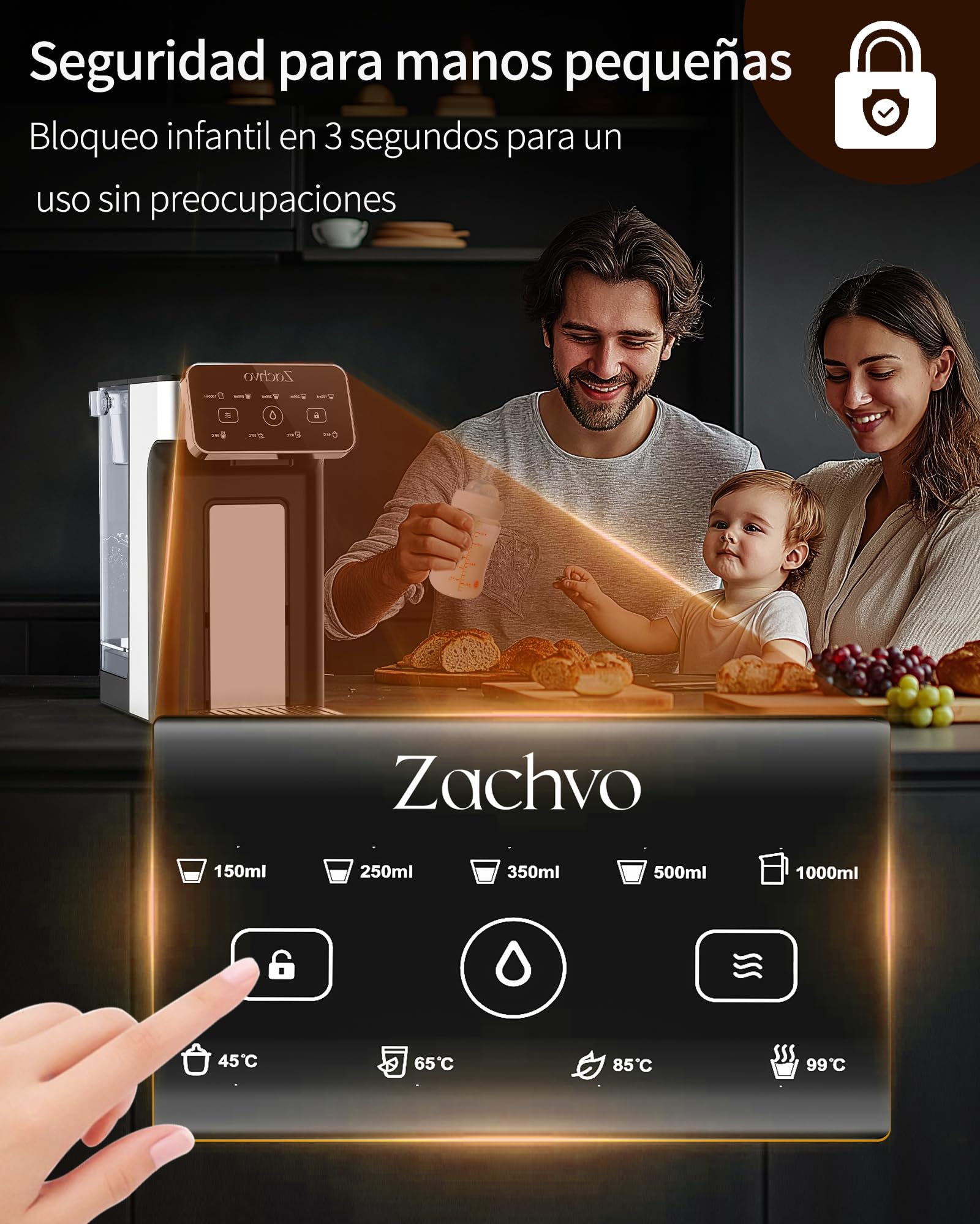 KEI906 - Dispensador de agua caliente (sin filtro), 2600 W, agua caliente en pocos segundos, 4 niveles de temperatura y 5 cantidades de agua, depósito de 3 l, compacto para cocina y oficina