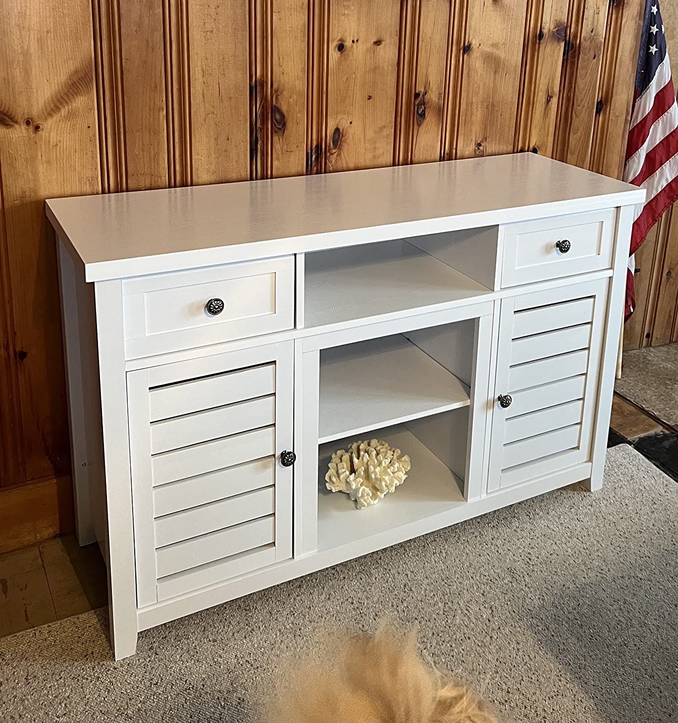 37/mo Finance LGHM Tall White TV Stand, Farmhouse TV Stand for 55