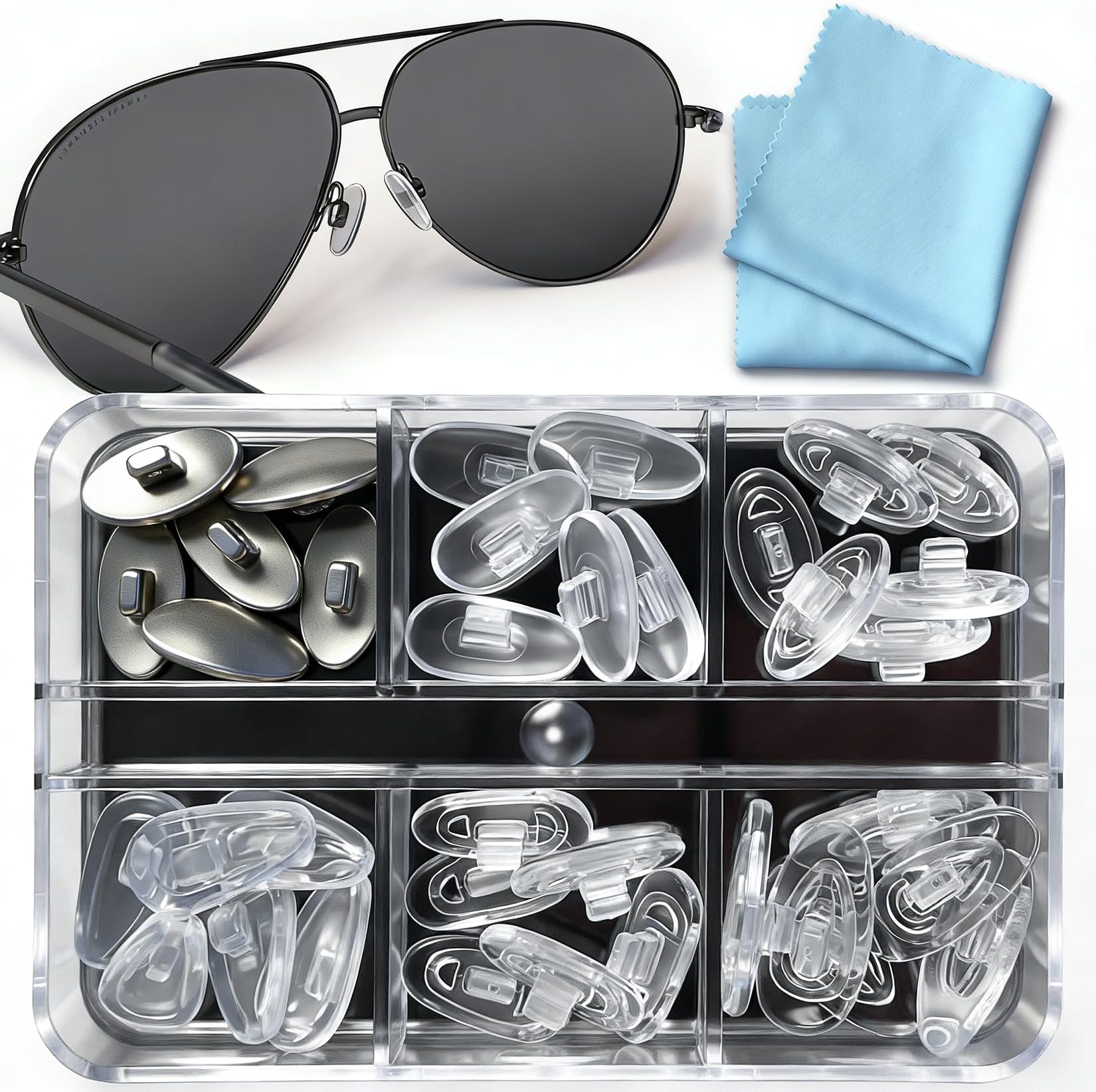 Push-in Eyeglass Nose Pads - PFDHQS 18 Pairs Glasses Nose Pads Replacement Kit - 6 Options Available for Replacing and Having Spare Nose Pads for Sunglasses