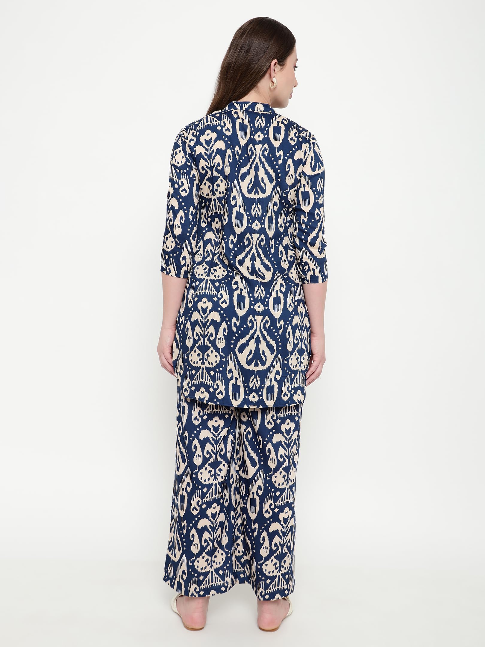 Shasmi Women's Cotton Blend Dress Batik Navy Blue V-Neck Co-Ods Set For Women (Co-Ods 97 Batik Blue 2Xl)