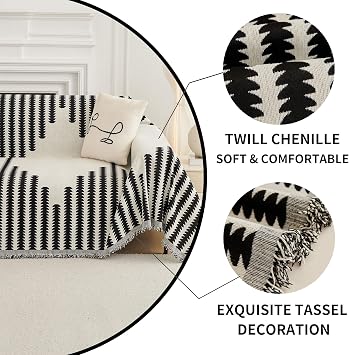 HAOMAIJIA Boho Sofa Covers for 2 Cushion Couch - Pet Friendly Soft Thick Non Slip Cover for Dogs - Washable Sectional L Shape Furniture Protector (Black, 71x102)