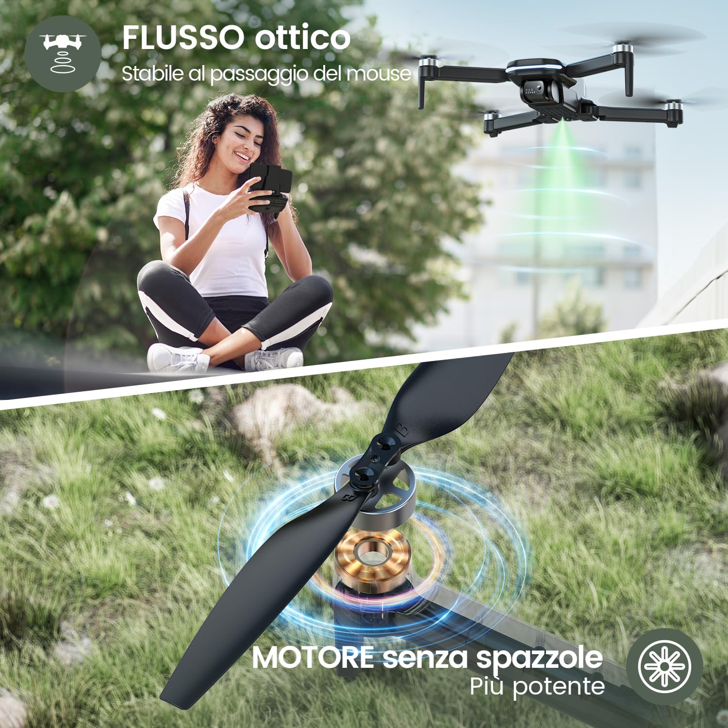 Holy Stone Drone FPV con Fotocamera HD 1080P per Bambini e Adulti, HS280D Guadricottero Pieghevole con Motore Brushless, Flusso Ottico, Tap Fly, Controllo Vocale, Selfie Gestuale, 2 Batterie Modulari