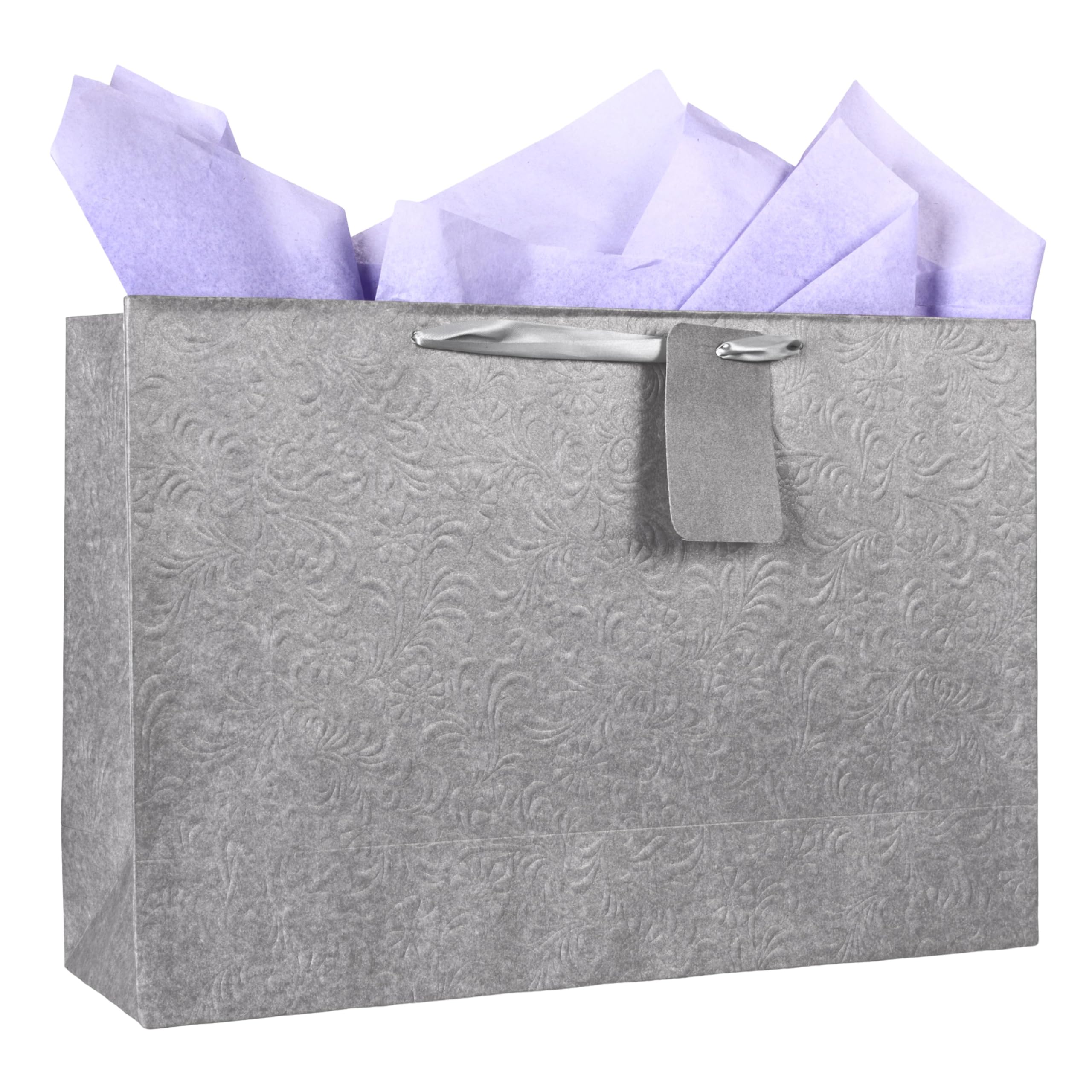 KidsyWinsy Pack Of 5 Pastel Grey Gift Bags (Large, 16 * 5 * 11 Inches) With Tissue & Thank You Card - Paper Gift Bags | Return Gift Bag For Pooja, Baby Shower, Festive Gifting, Birthday, Wedding