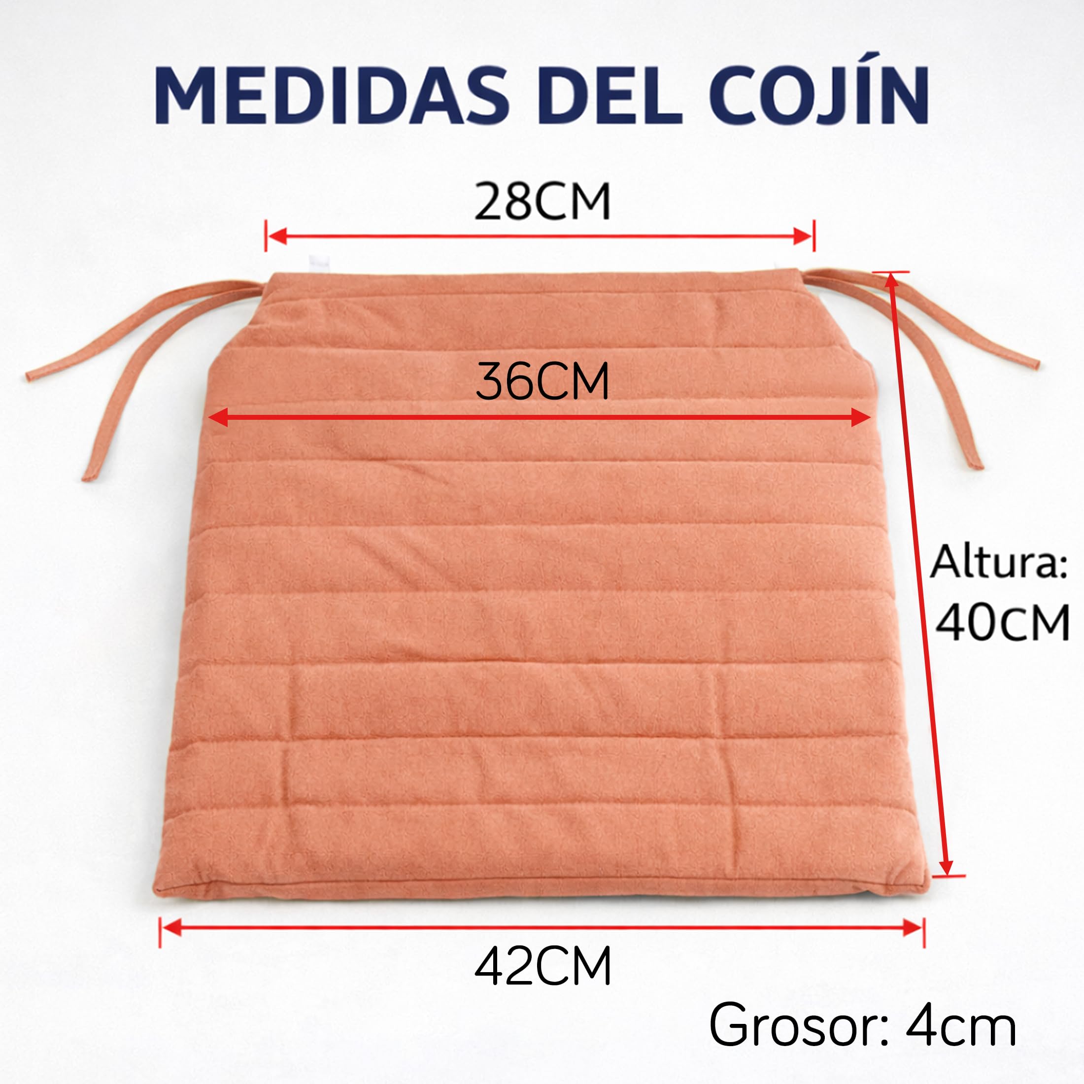 Pack 6 Cojín para silla 42x40x4 cm｜Repelente al agua y fácil de limpiar｜Con cintas de sujeción｜Funda con cremallera desmontable｜Uso interior y exterior｜Ideal para comedor, terraza, jardín u oficina